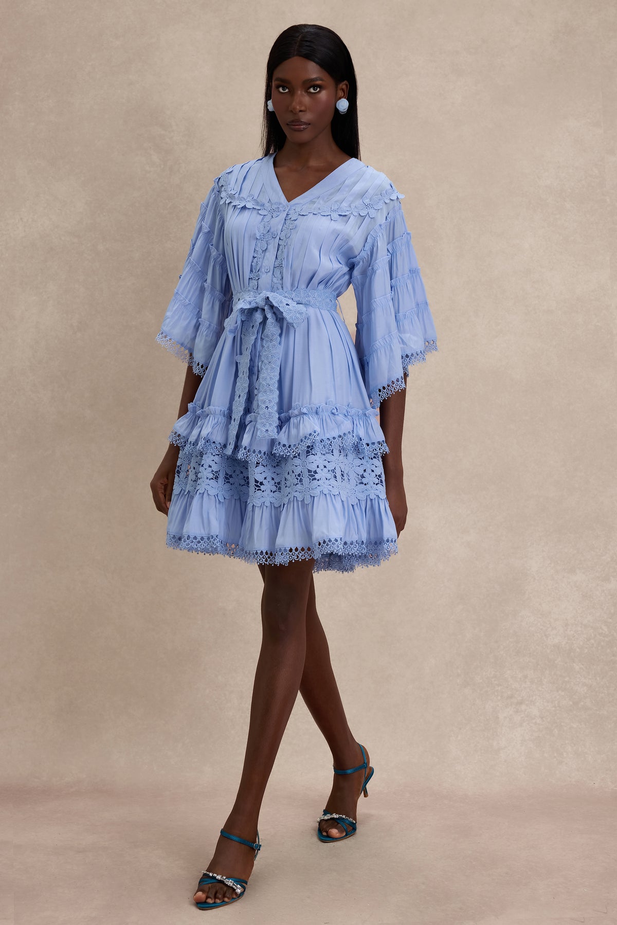 Lace Frill Bell Sleeve Mini Dress