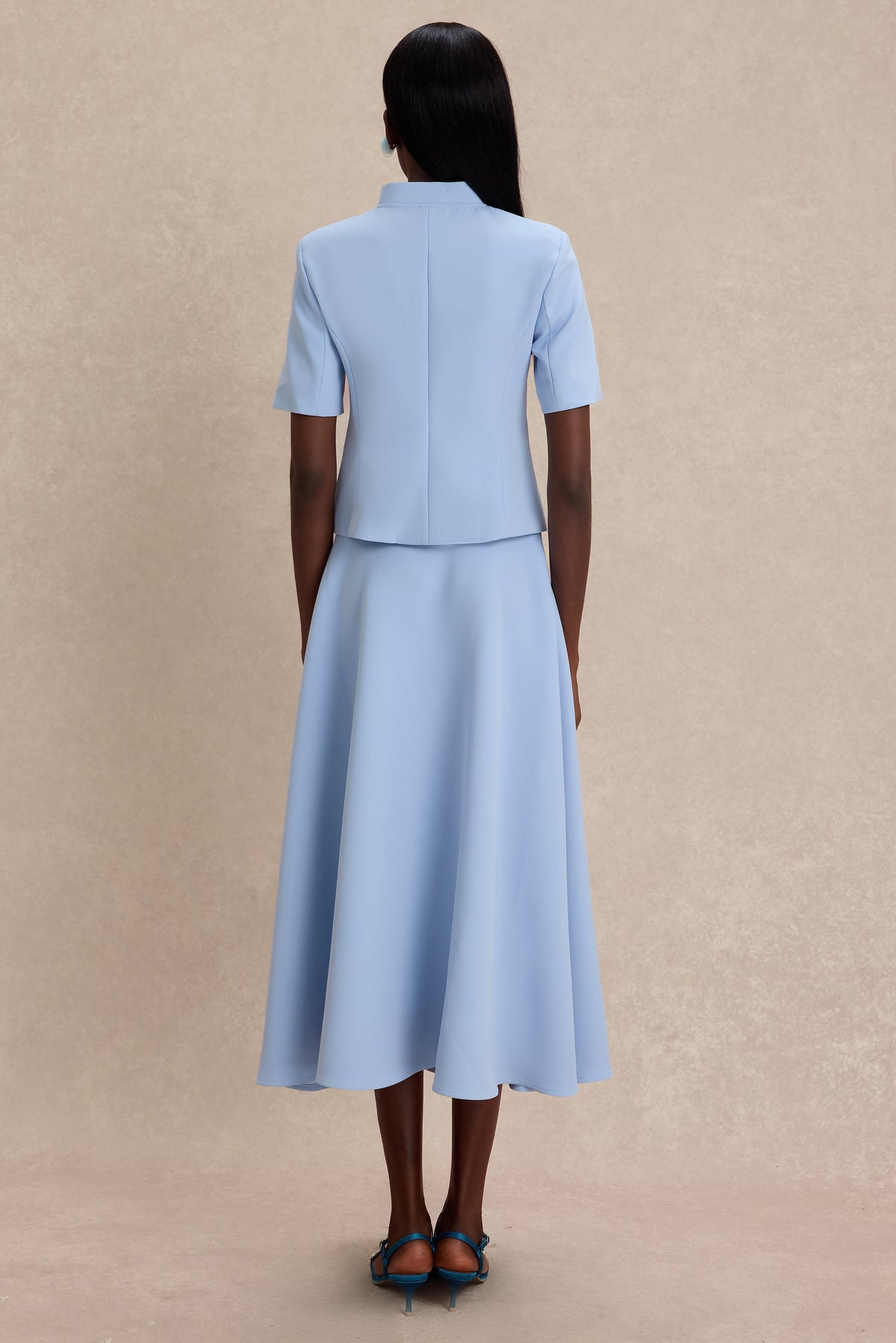 3D Flower Rivet Tie-Up Top & Midi Skirt Set