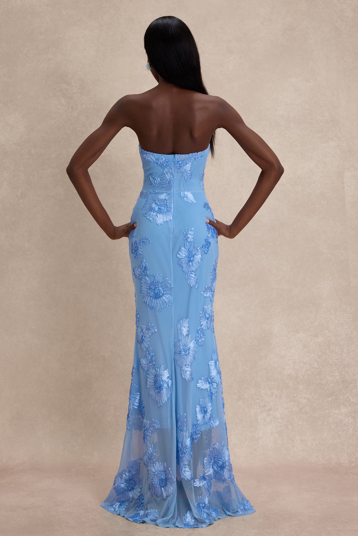 Strapless Floral Divine Mirage Mesh Maxi Dress