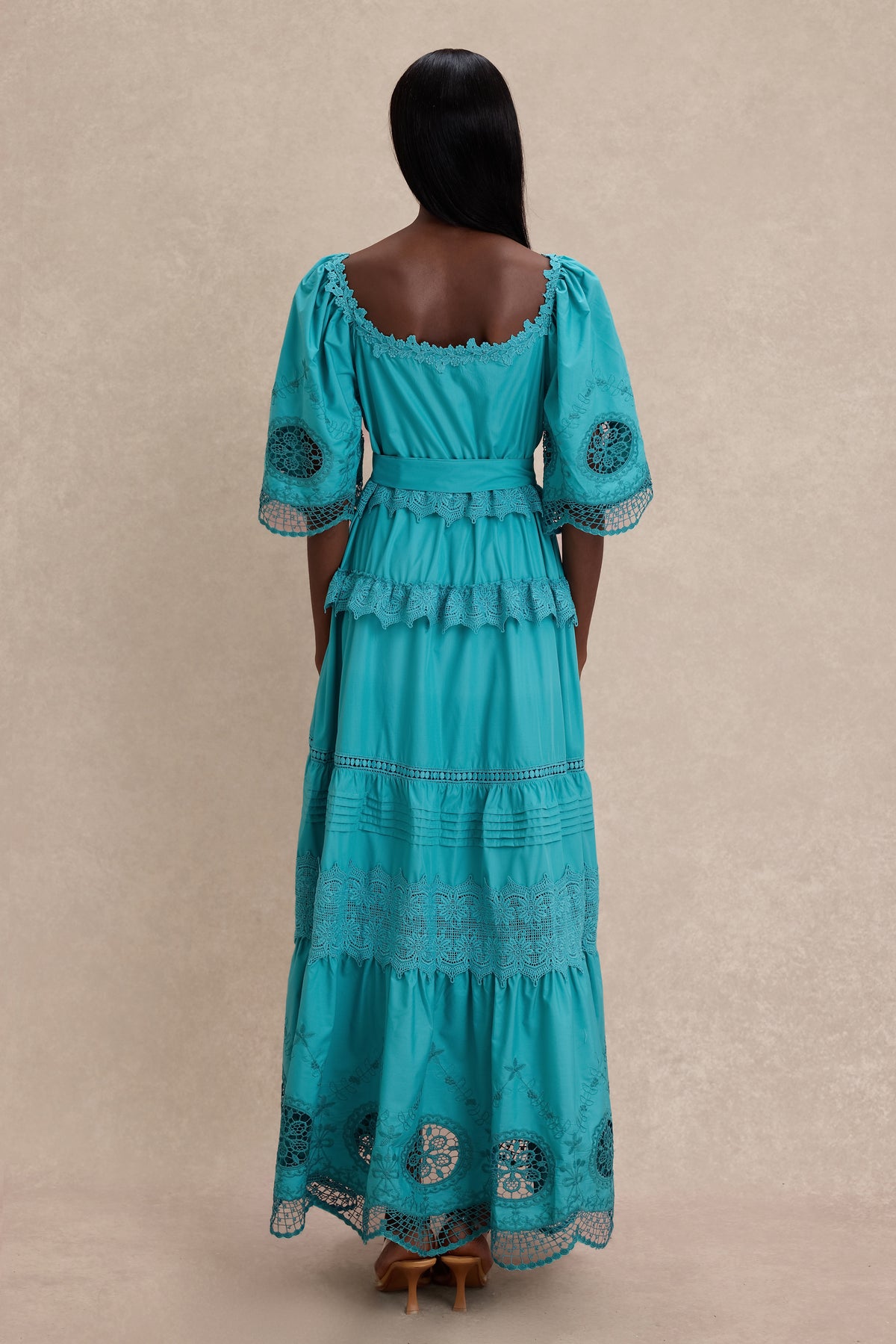 Lace Embroidered Pleated Maxi Dress