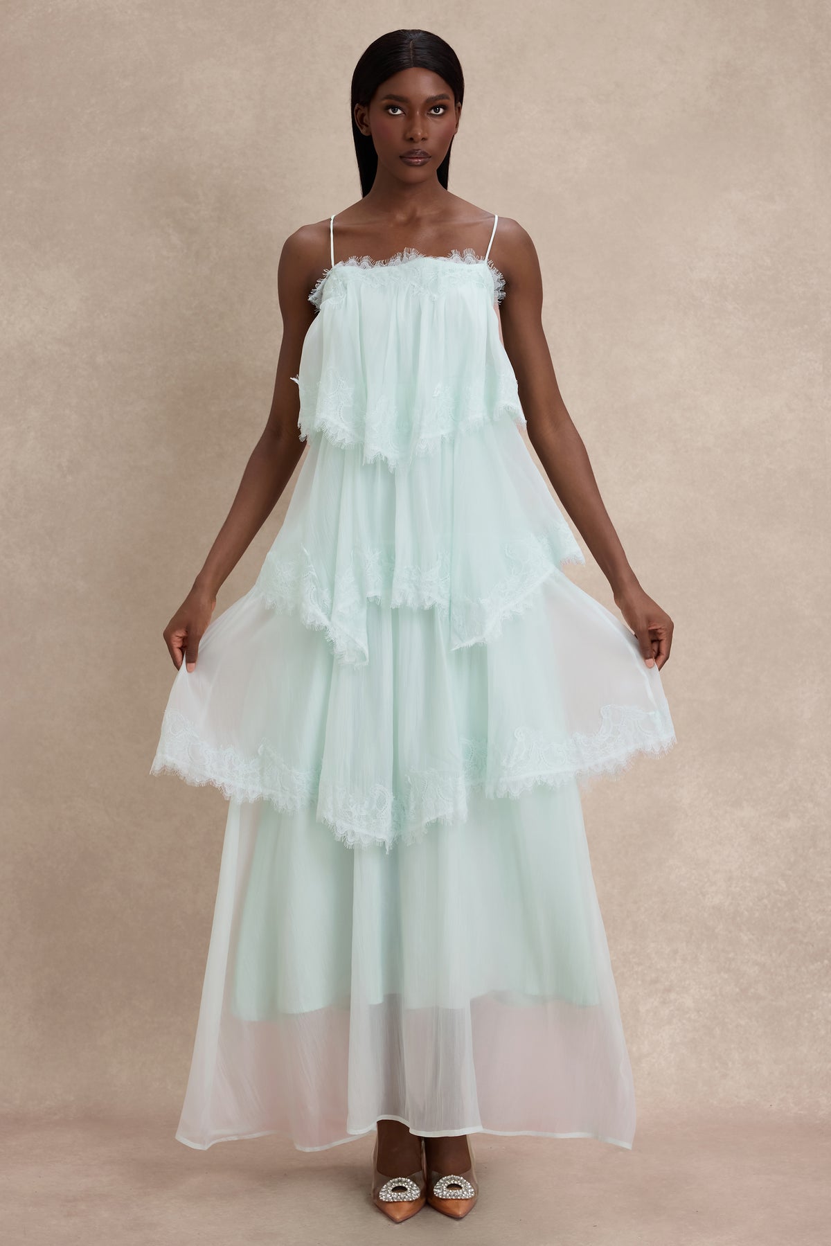 Lace Ruffle Slip Maxi Dress