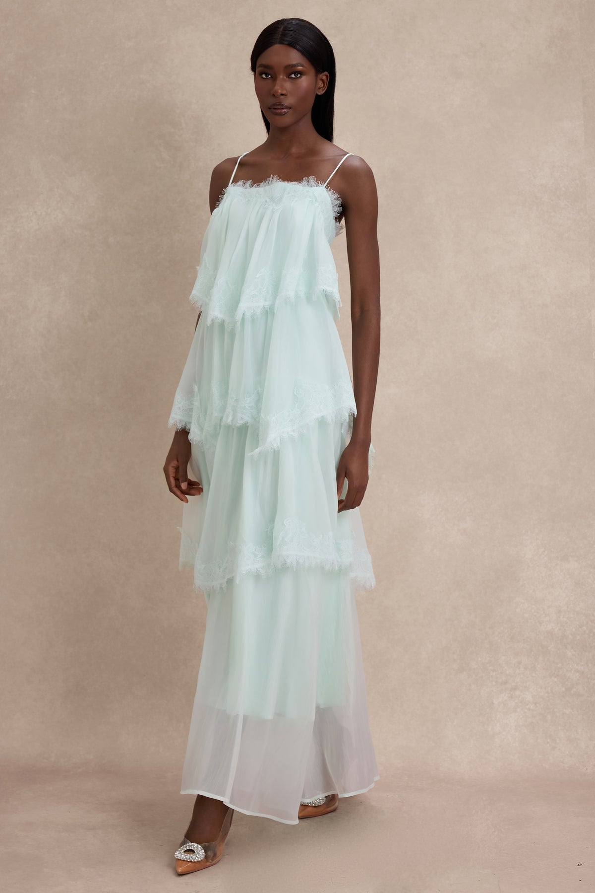 Lace Ruffle Slip Maxi Dress