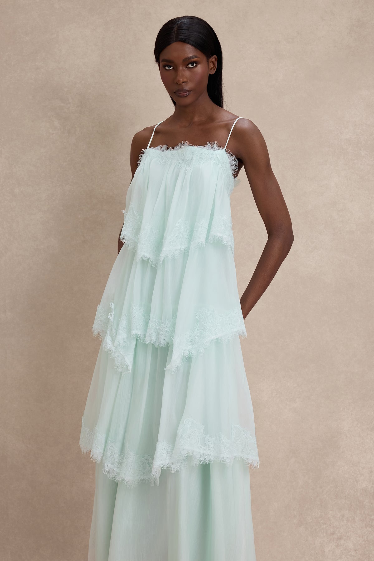 Lace Ruffle Slip Maxi Dress