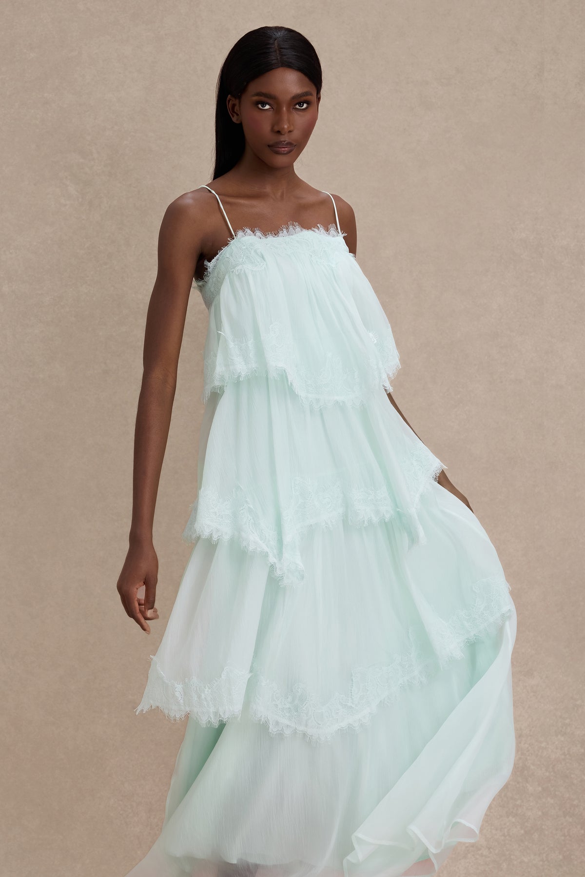 Lace Ruffle Slip Maxi Dress
