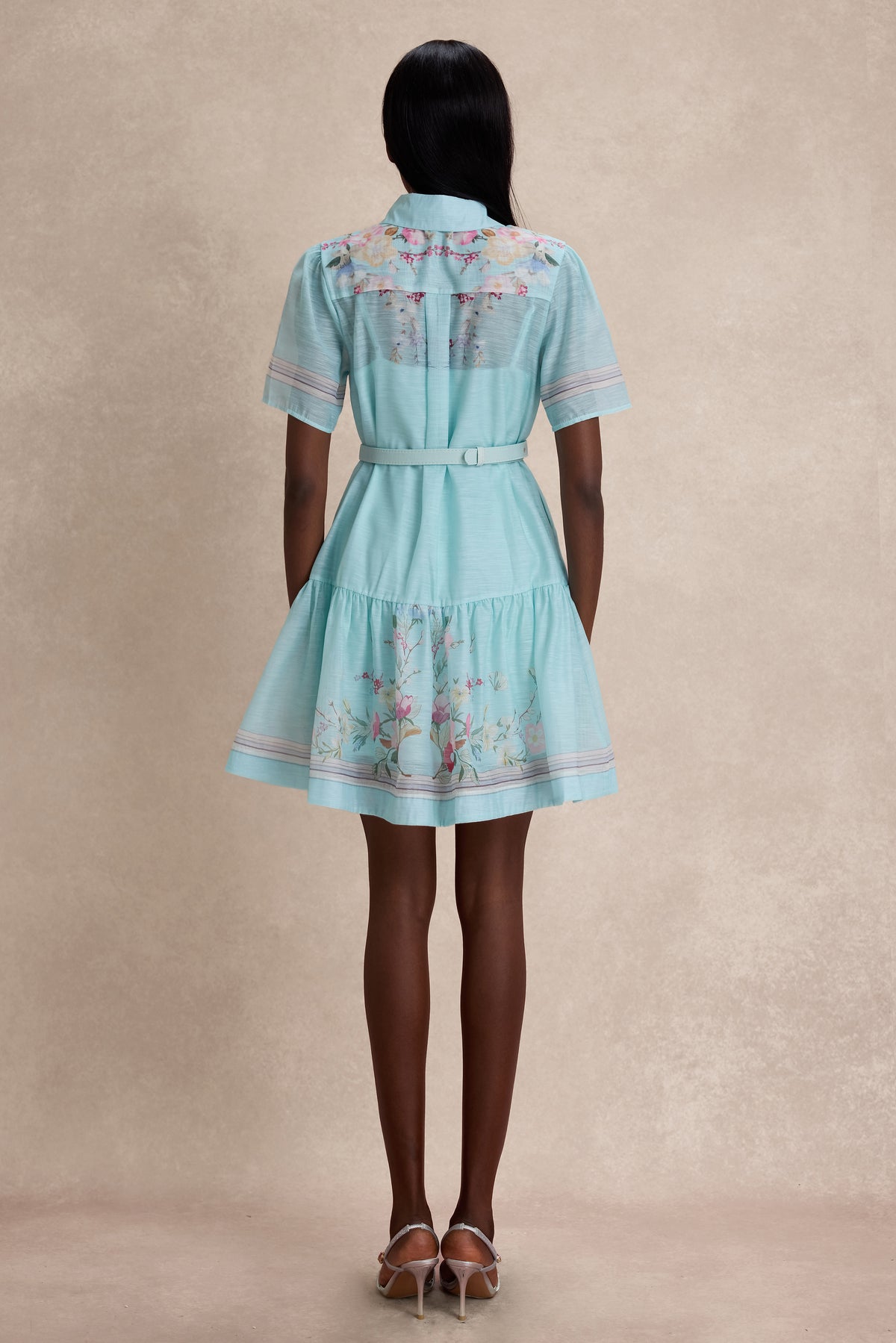 Floral Tie-Up Mini Dress With Belt