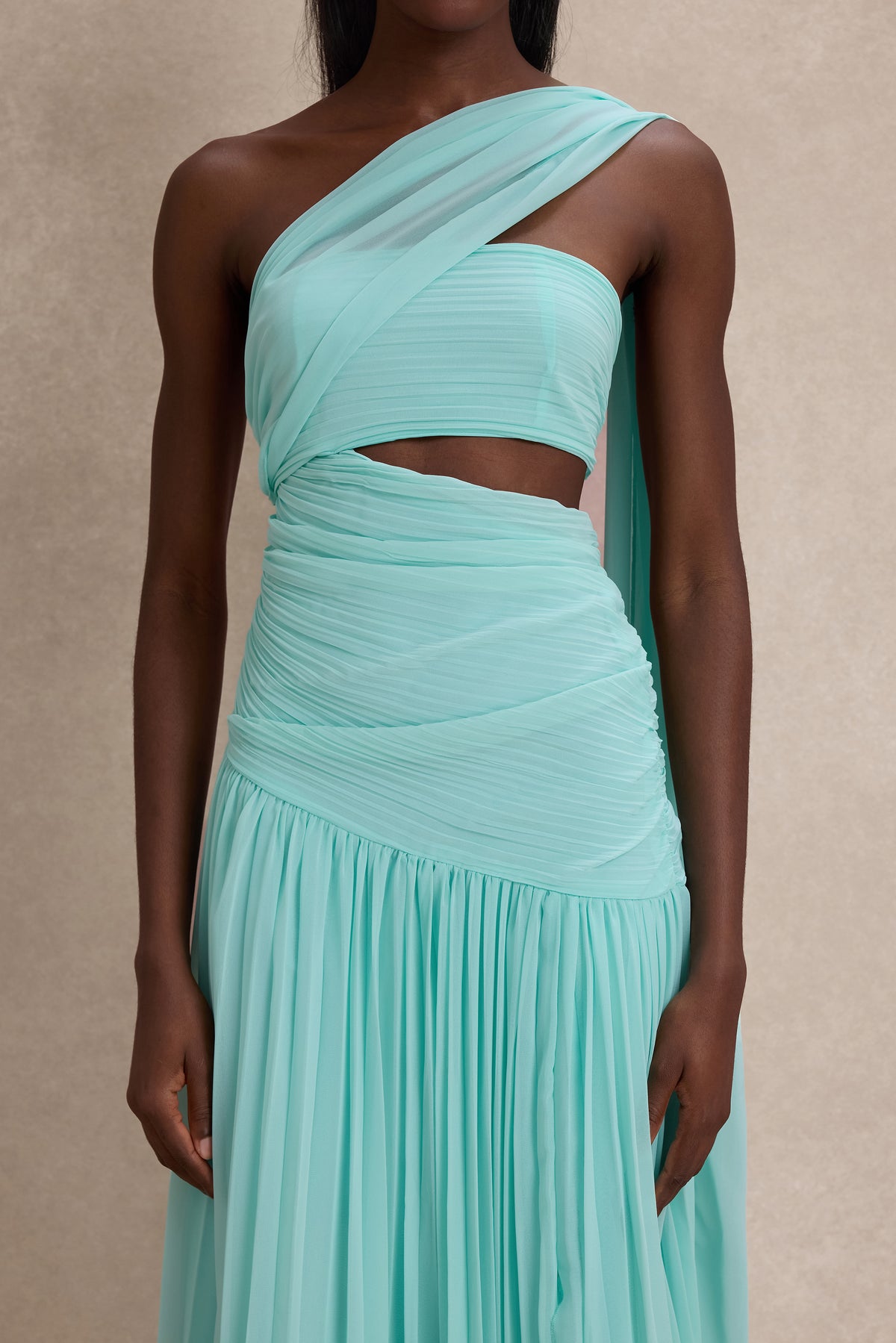 Chiffon Pleated Slit Maxi Dress