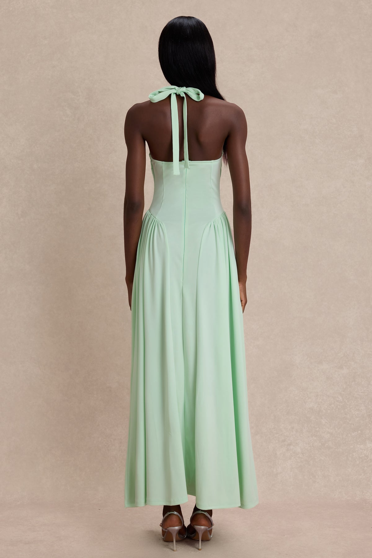 Jersey Halter Neck 3D Flower Maxi Dress