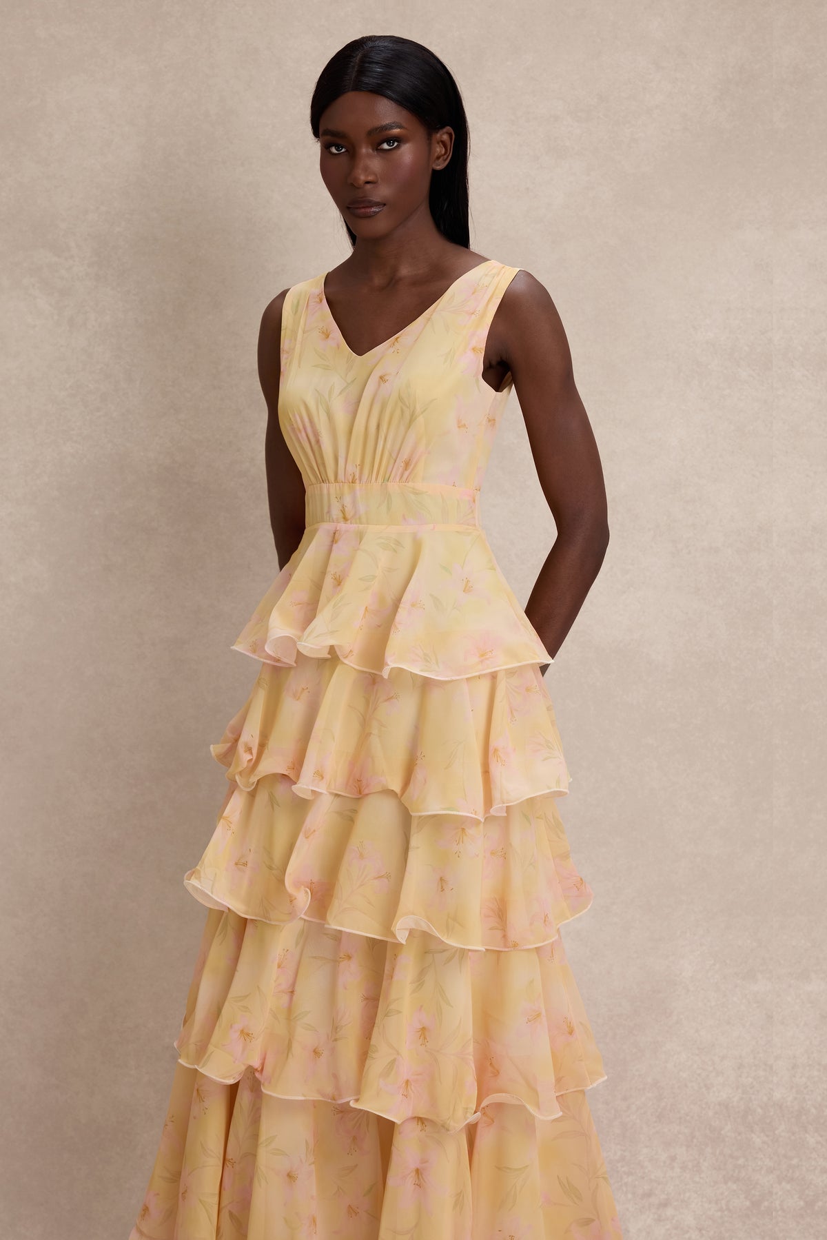 Floral Ruffle Sleeveless Maxi Dress