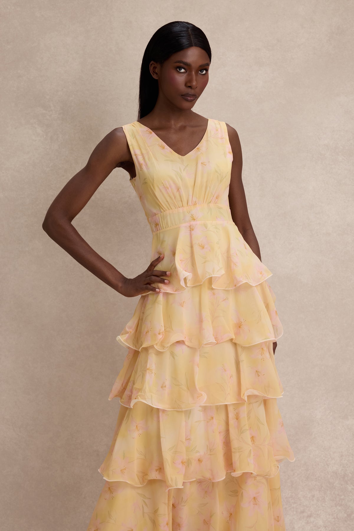 Floral Ruffle Sleeveless Maxi Dress