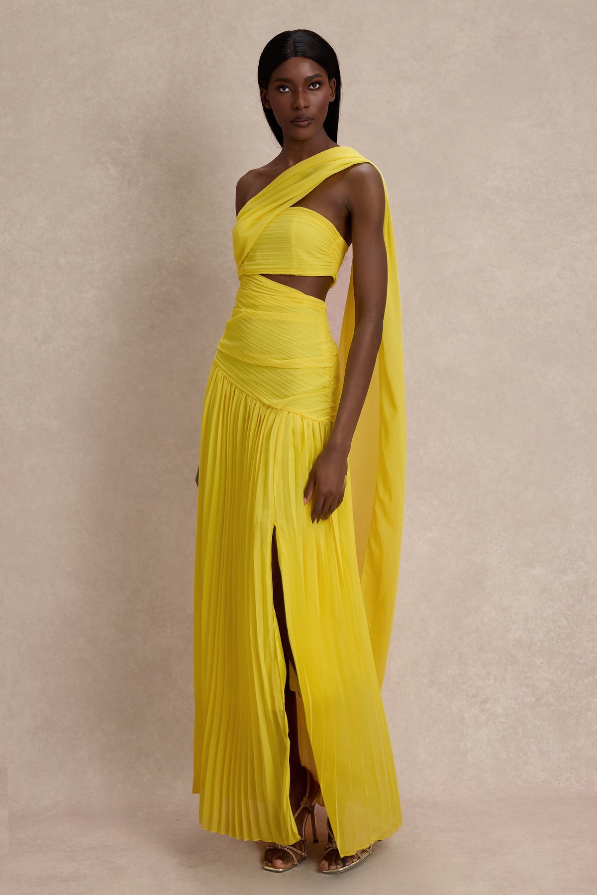 Chiffon Pleated Slit Maxi Dress