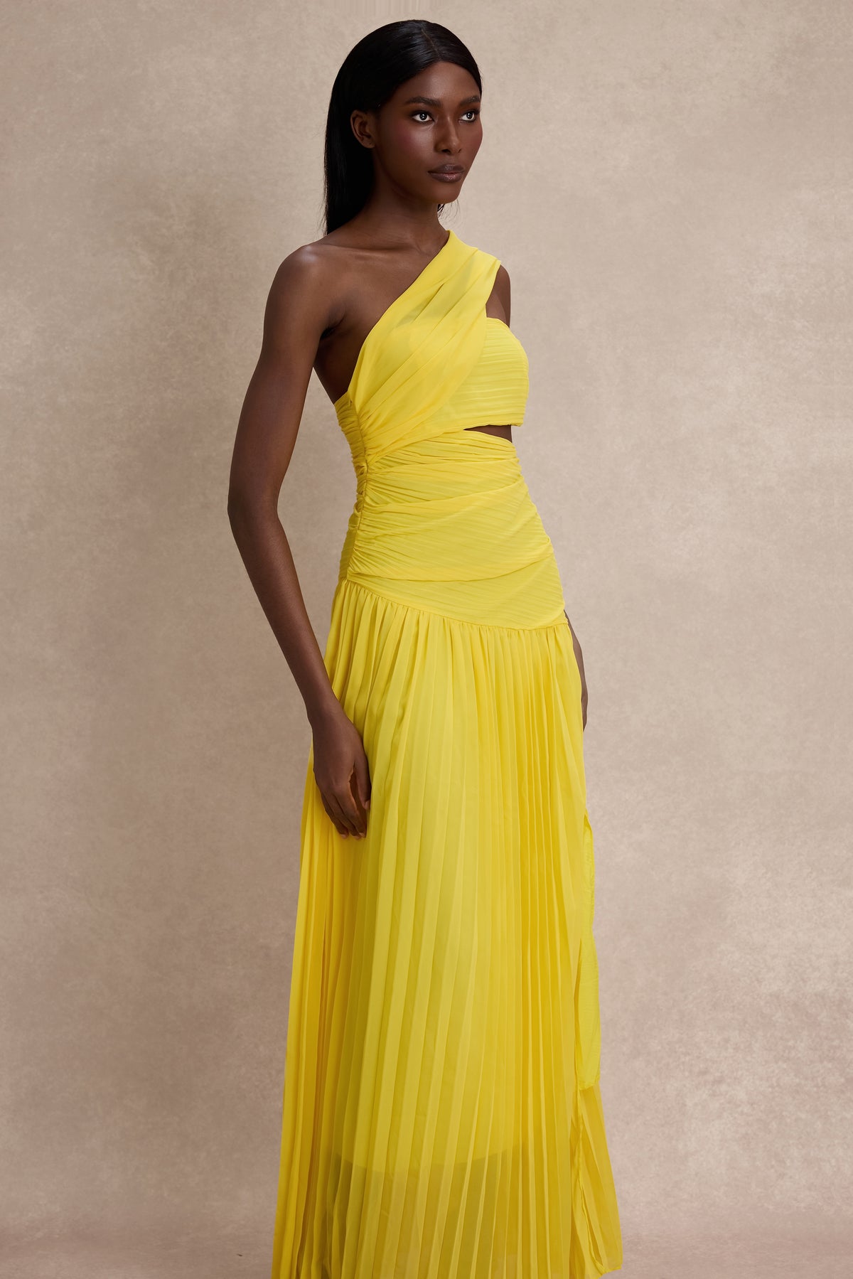 Chiffon Pleated Slit Maxi Dress