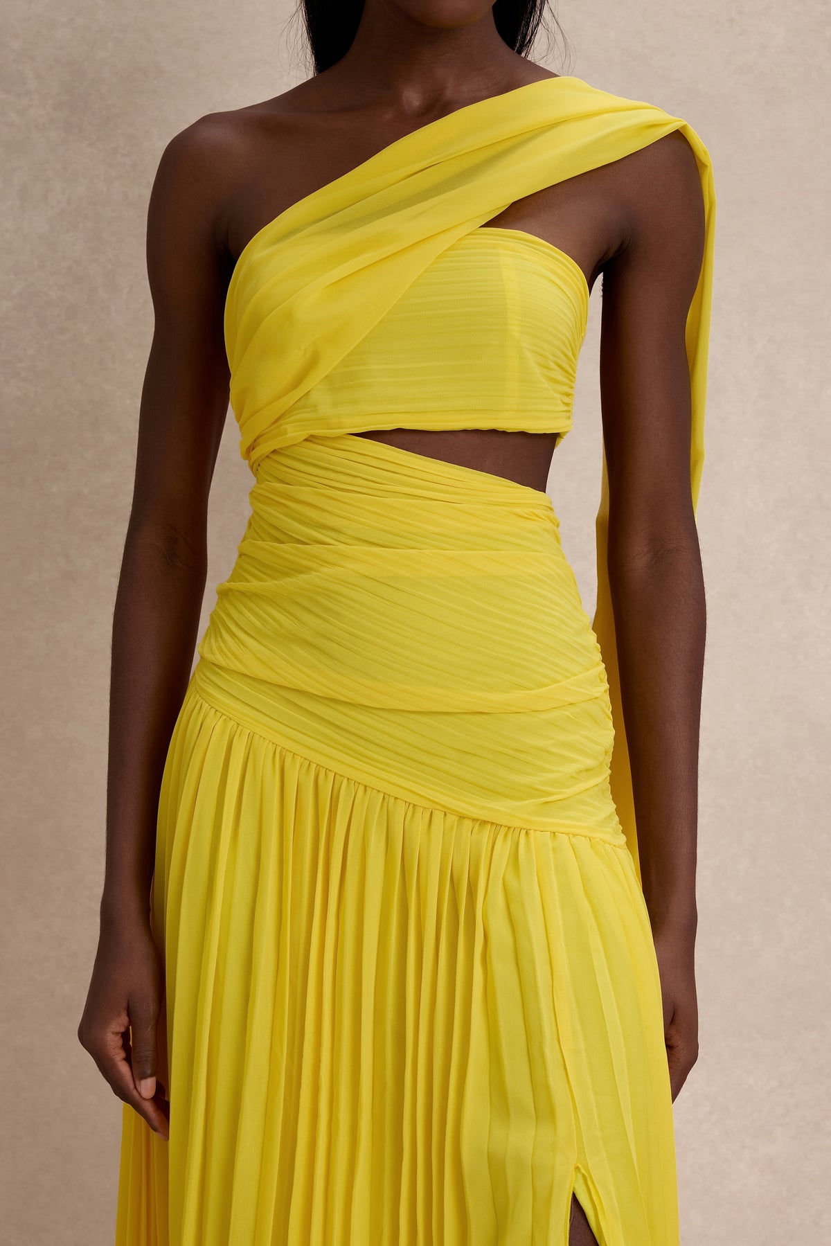 Chiffon Pleated Slit Maxi Dress