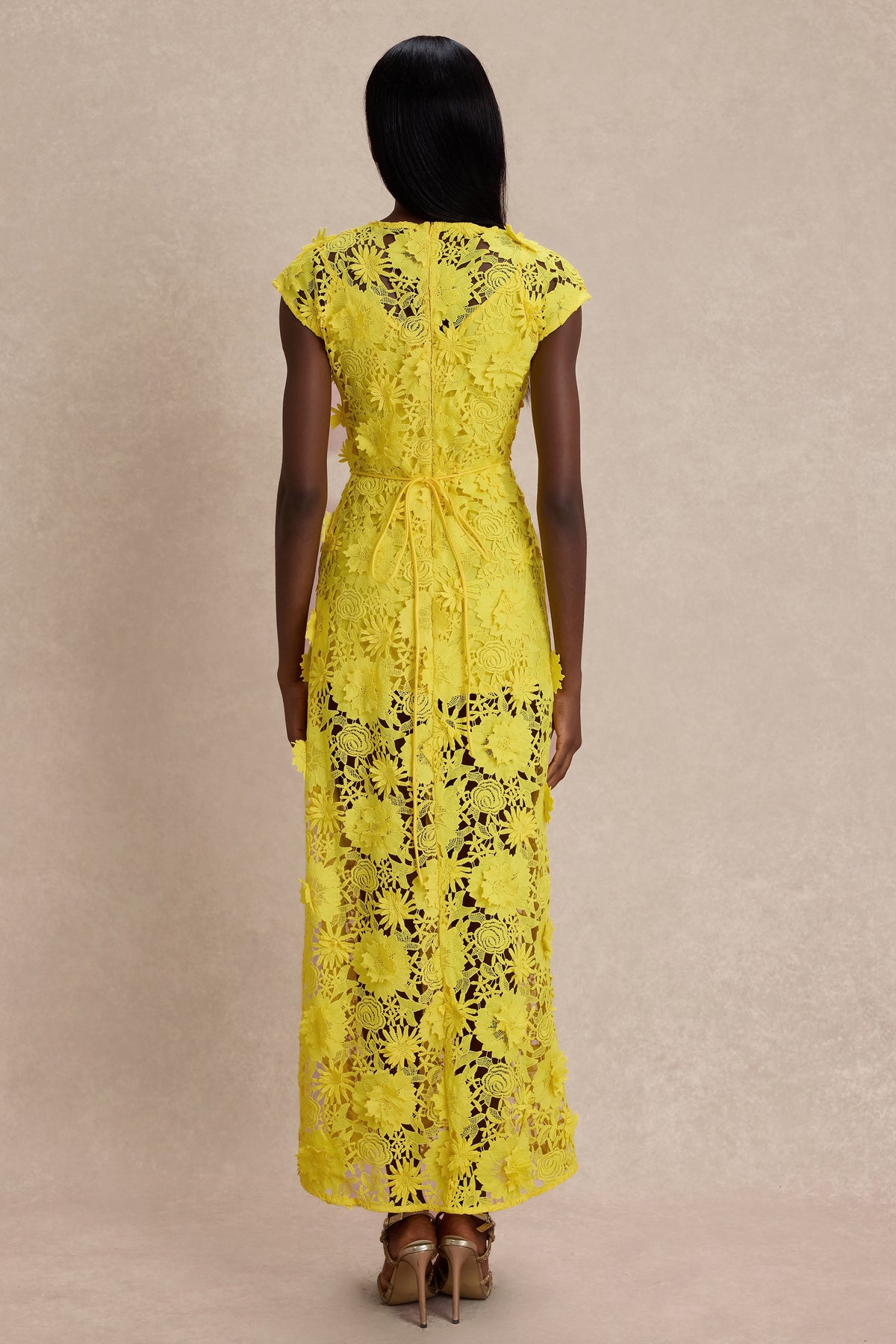 3D Flower Lace Round Neck Midi Dress