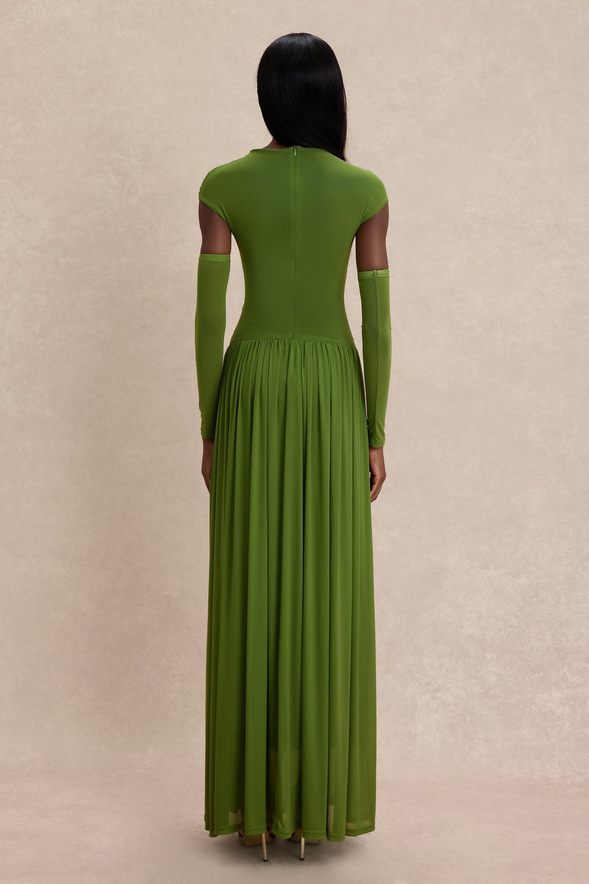 Gathering Solid Maxi Dress With Gloves