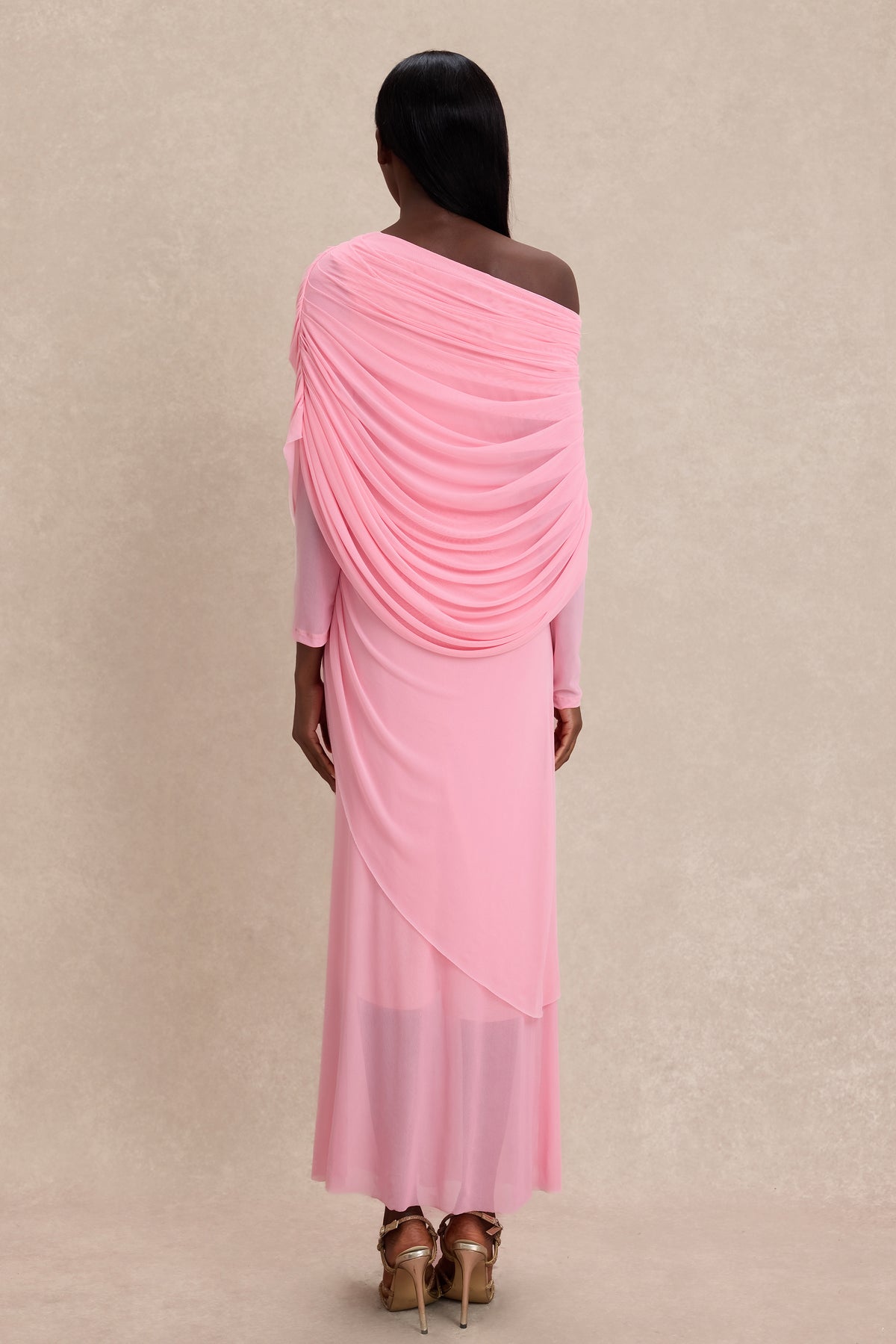 Solid Gathering One Shoulder Maxi Dress