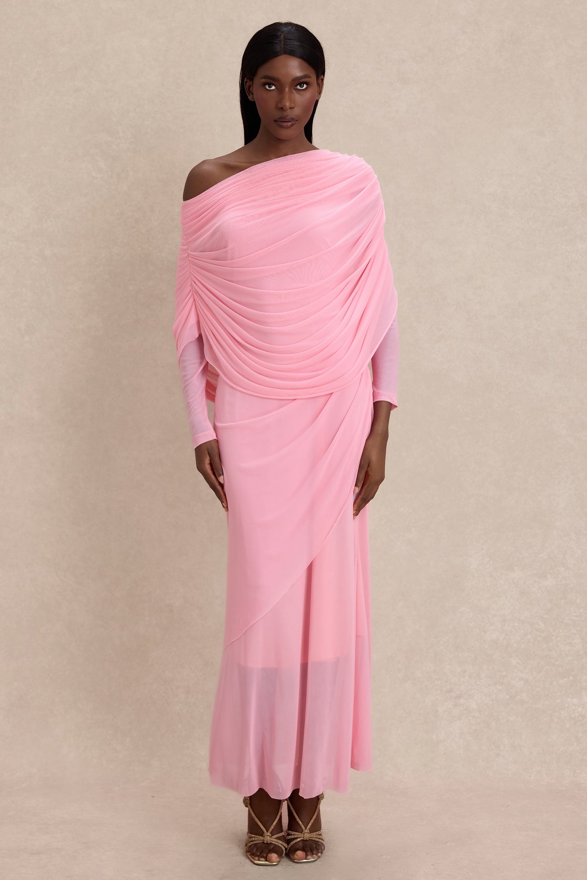 Solid Gathering One Shoulder  Maxi Dress
