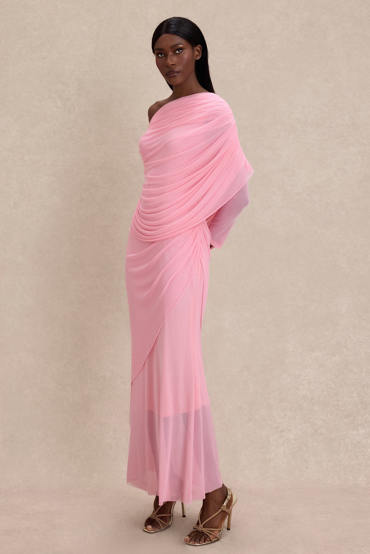 Solid Gathering One Shoulder Maxi Dress