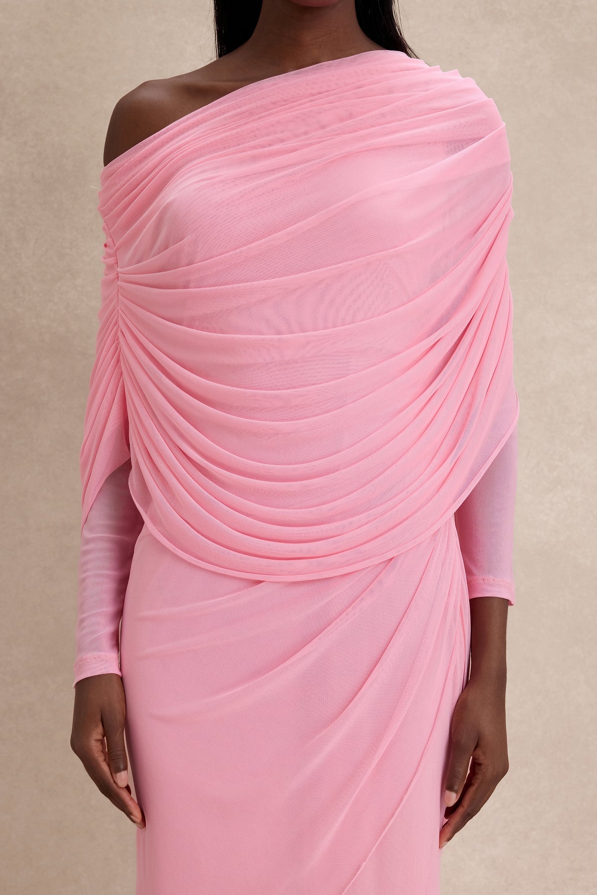 Solid Gathering One Shoulder Maxi Dress