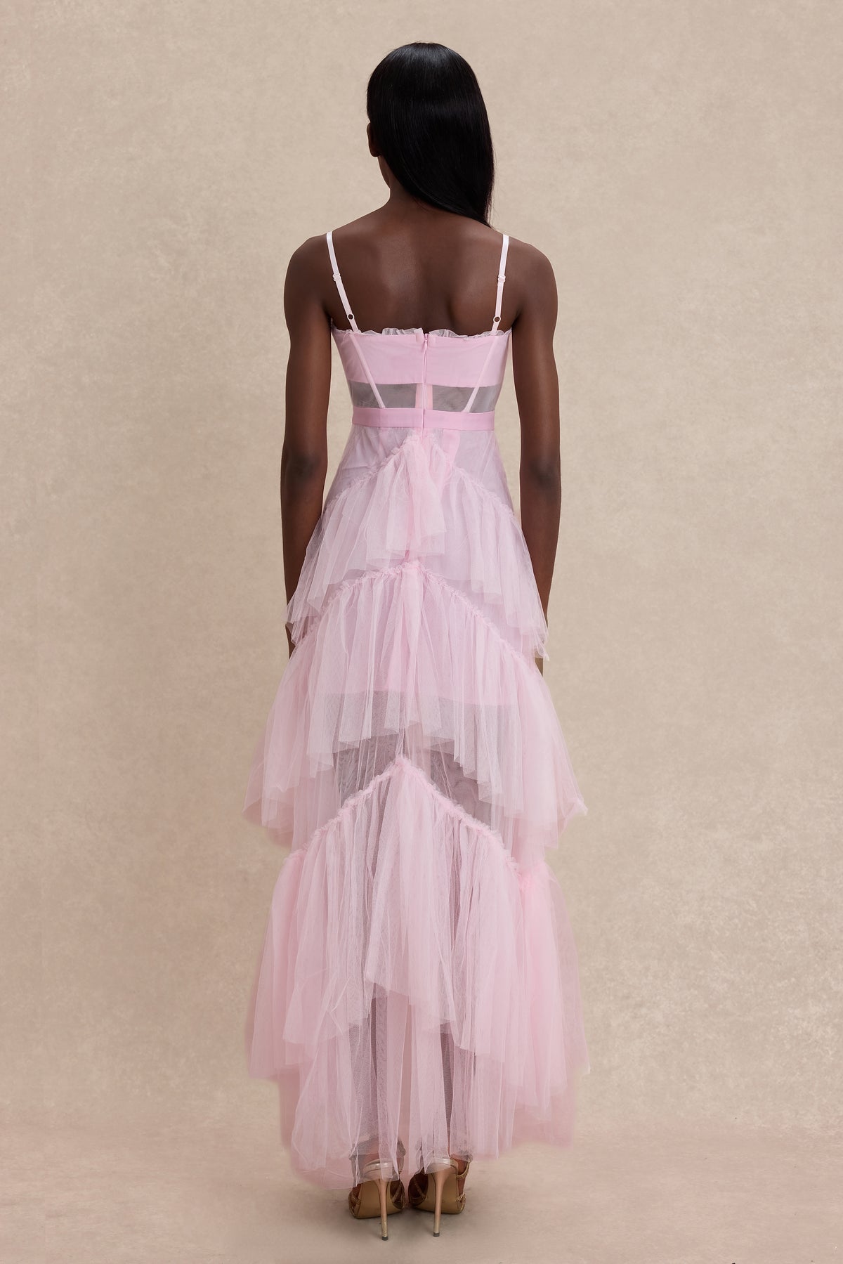 Mesh See-Through Ruffle Maxi Dress
