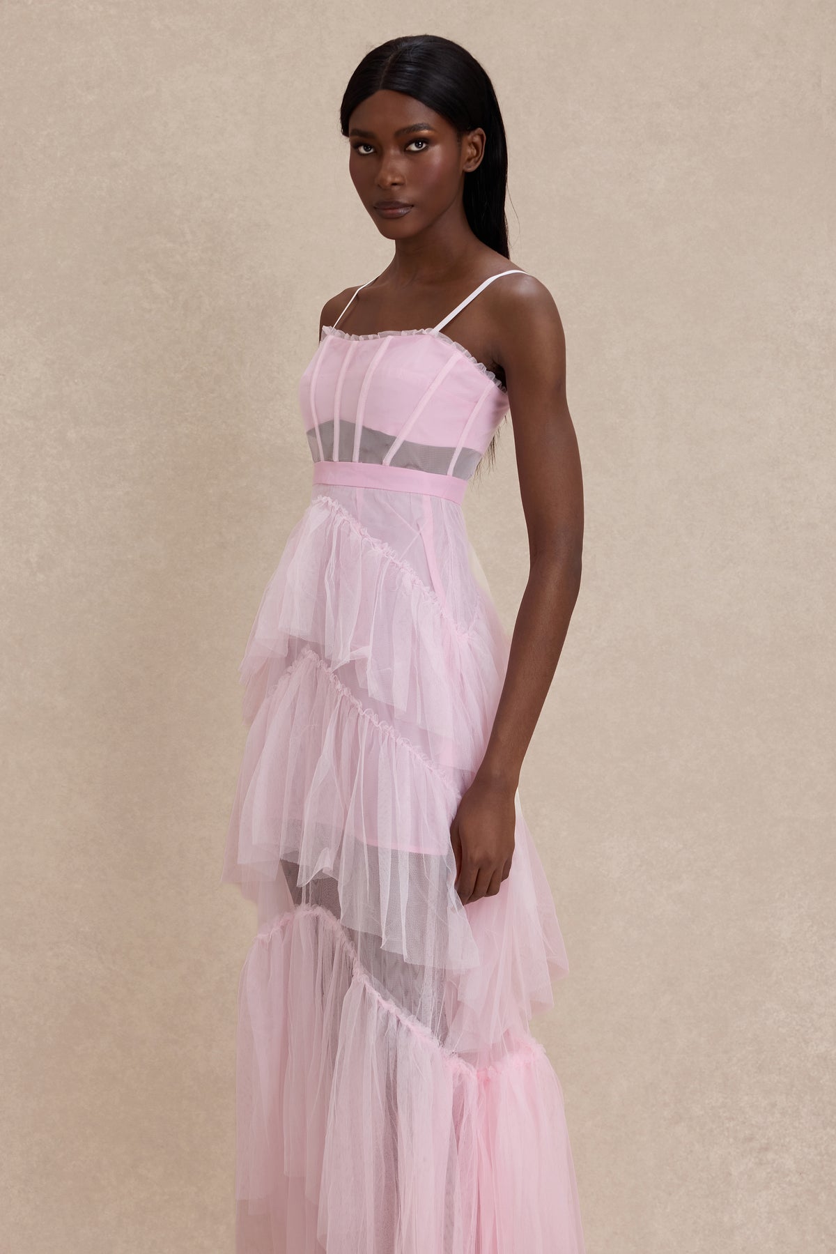 Mesh See-Through Ruffle Maxi Dress