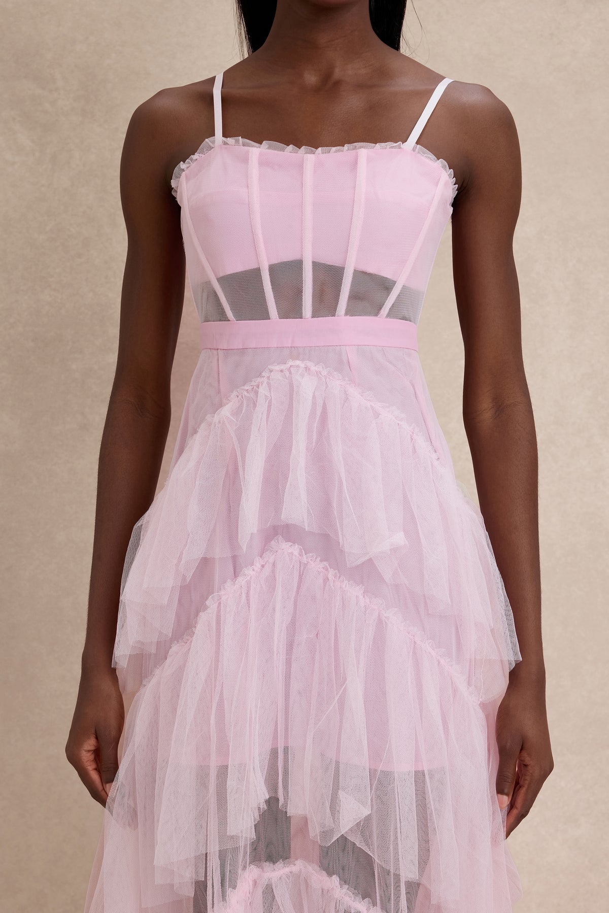 Mesh See-Through Ruffle Maxi Dress