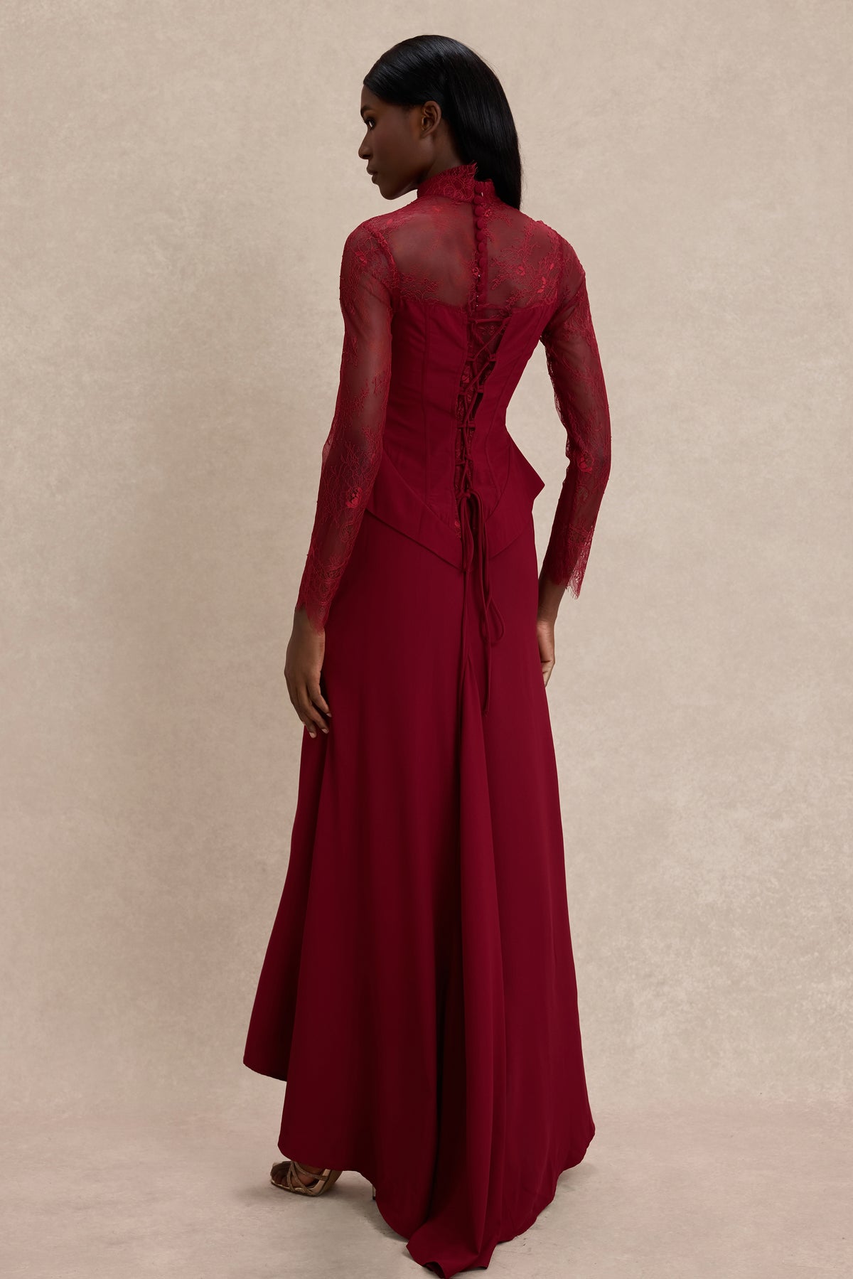 Lace See-Through Tie-Up Maxi Dress