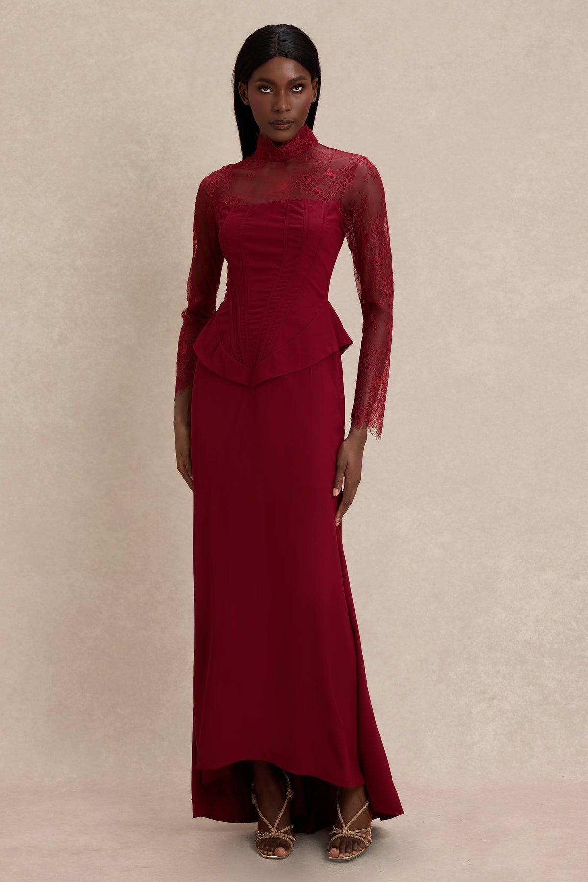 Lace See-Through Tie-Up Maxi Dress