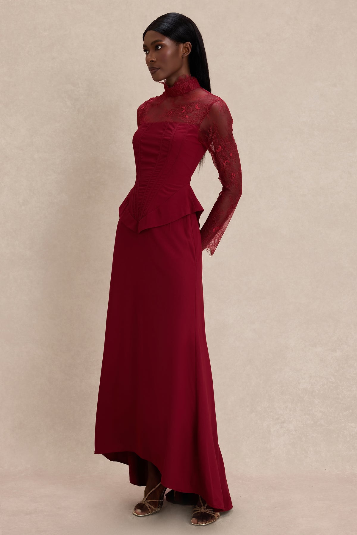 Lace See-Through Tie-Up Maxi Dress