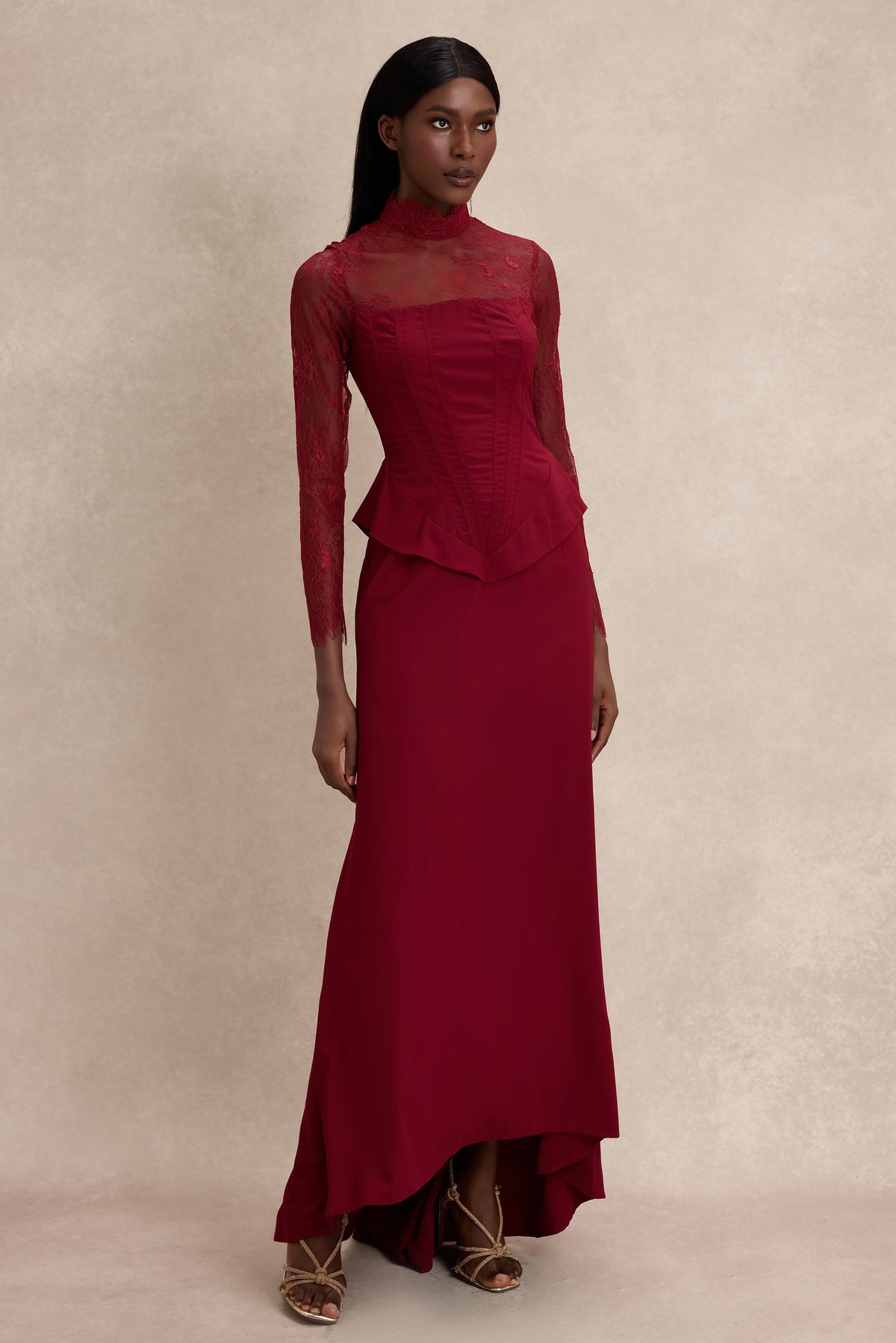 Lace See-Through Tie-Up Maxi Dress