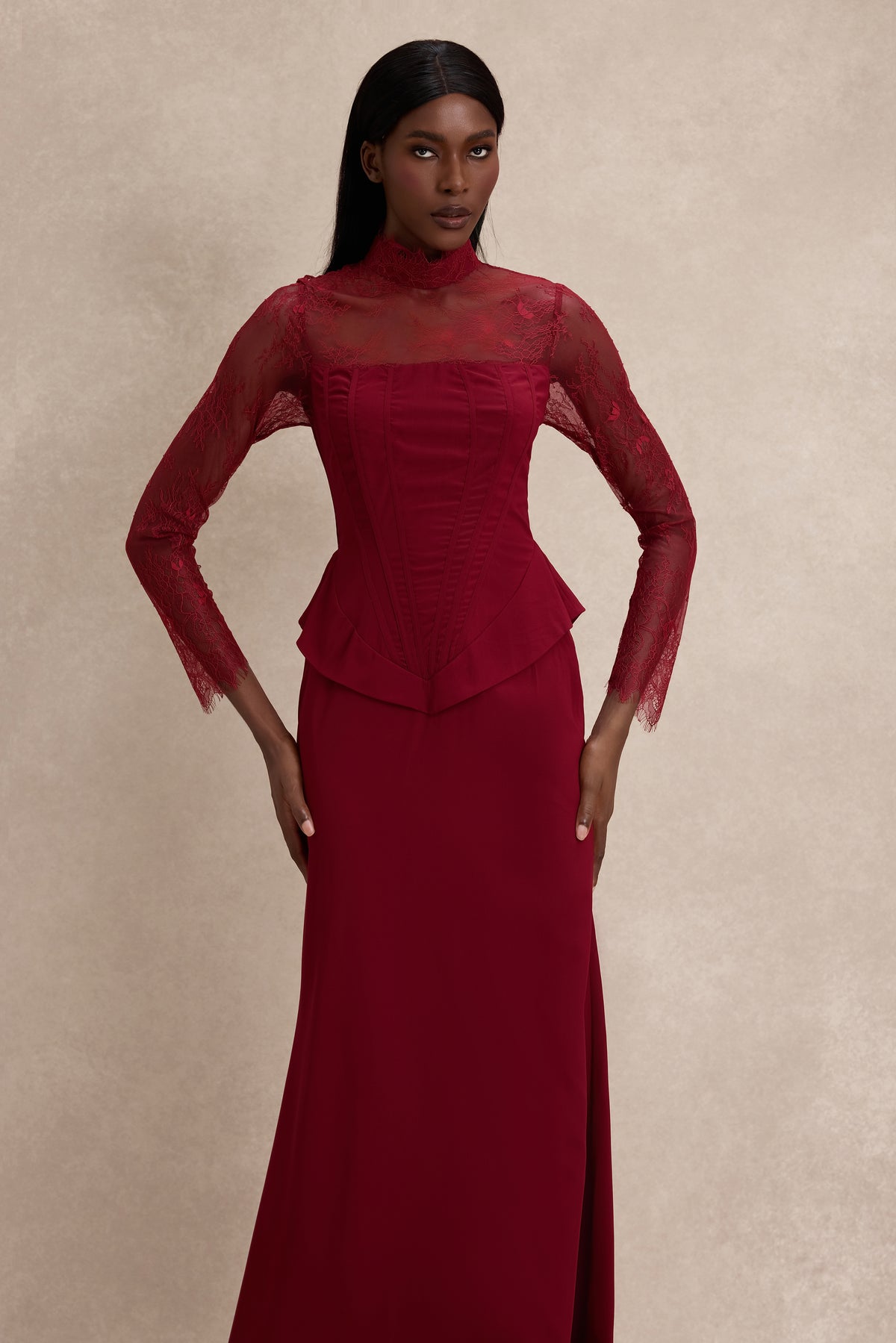 Lace See-Through Tie-Up Maxi Dress