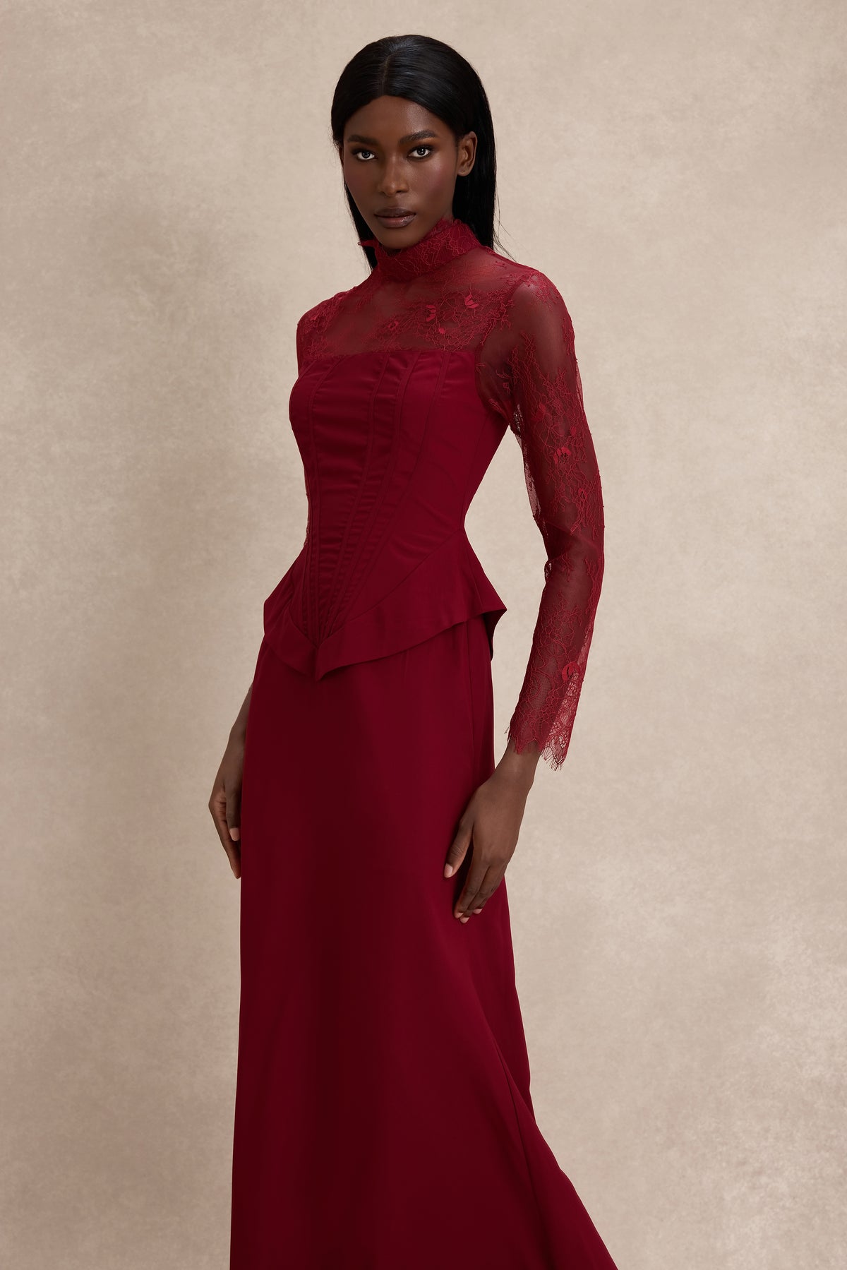 Lace See-Through Tie-Up Maxi Dress