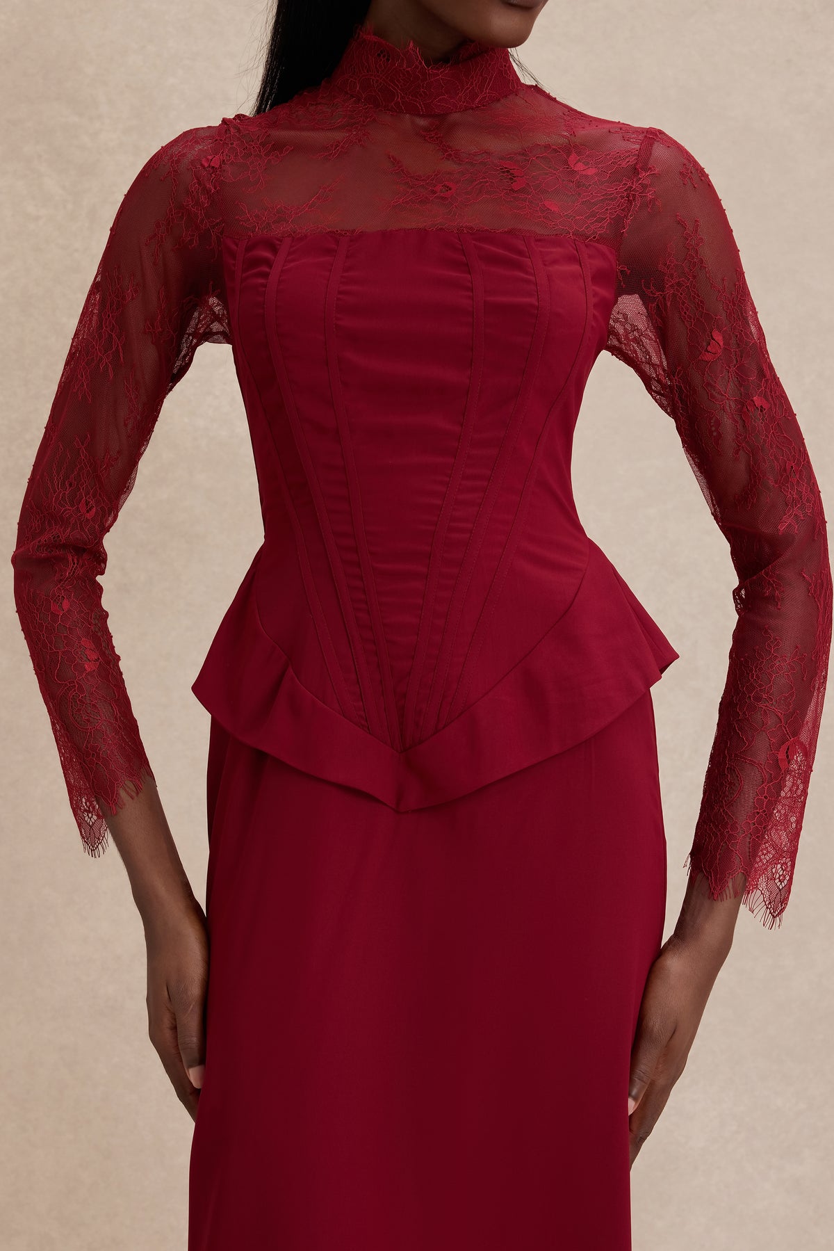 Lace See-Through Tie-Up Maxi Dress