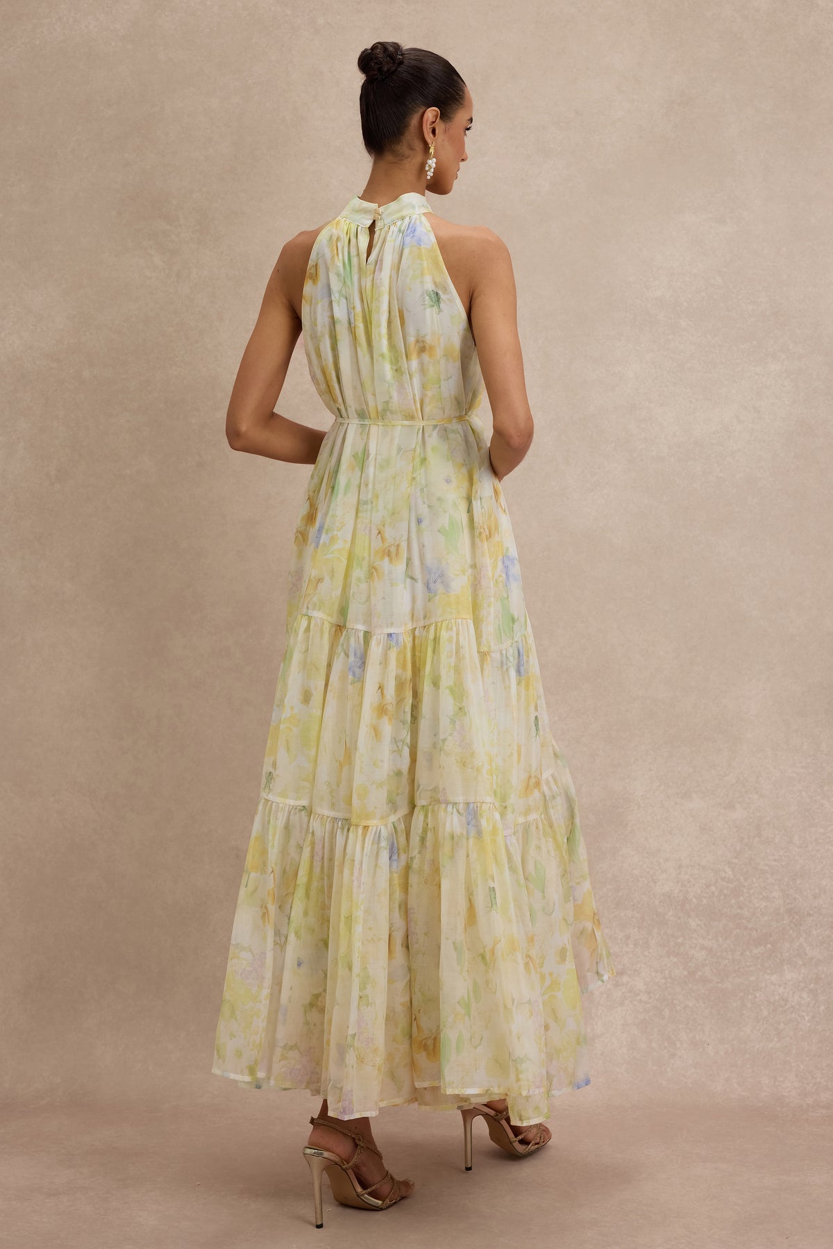 Floral Sleeveless Halter Neck Maxi Dress