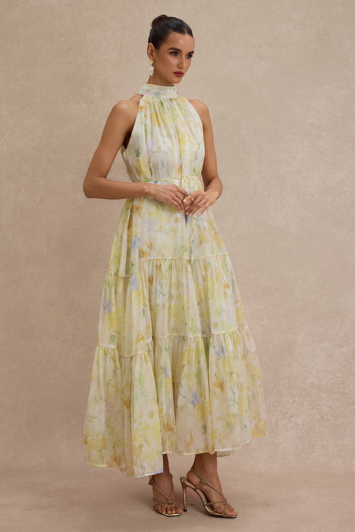 Floral Sleeveless Halter Neck Maxi Dress