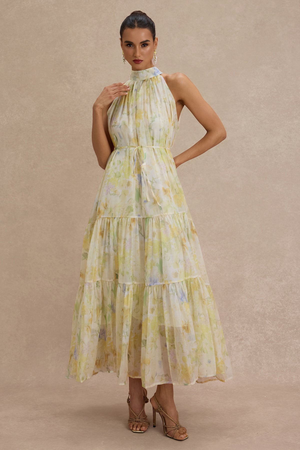 Floral Sleeveless Halter Neck Maxi Dress
