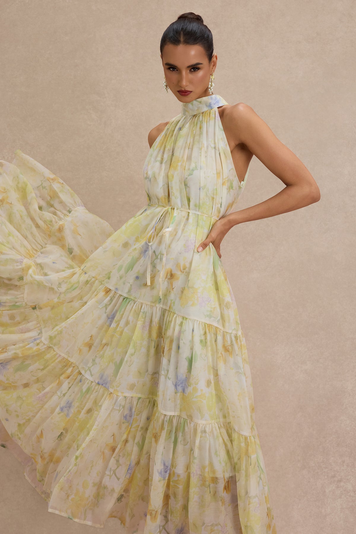 Floral Sleeveless Halter Neck Maxi Dress