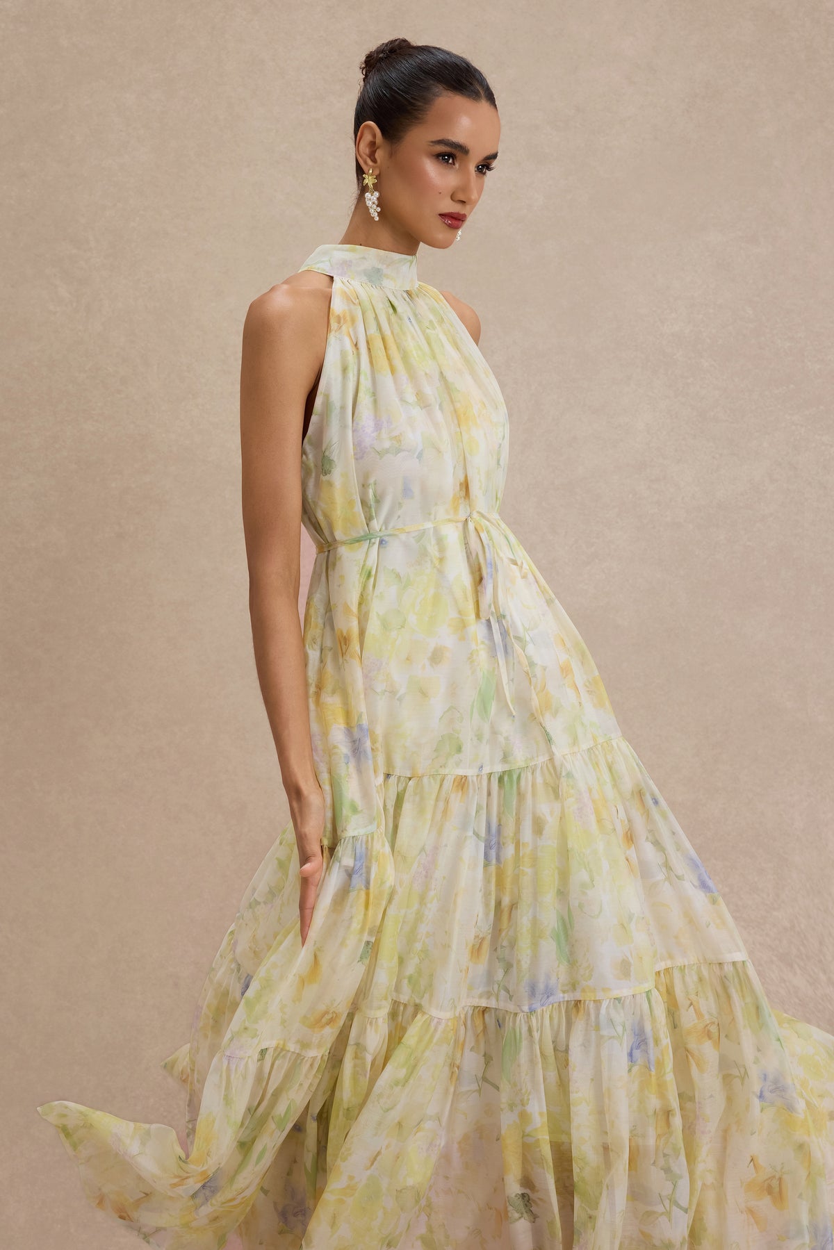 Floral Sleeveless Halter Neck Maxi Dress