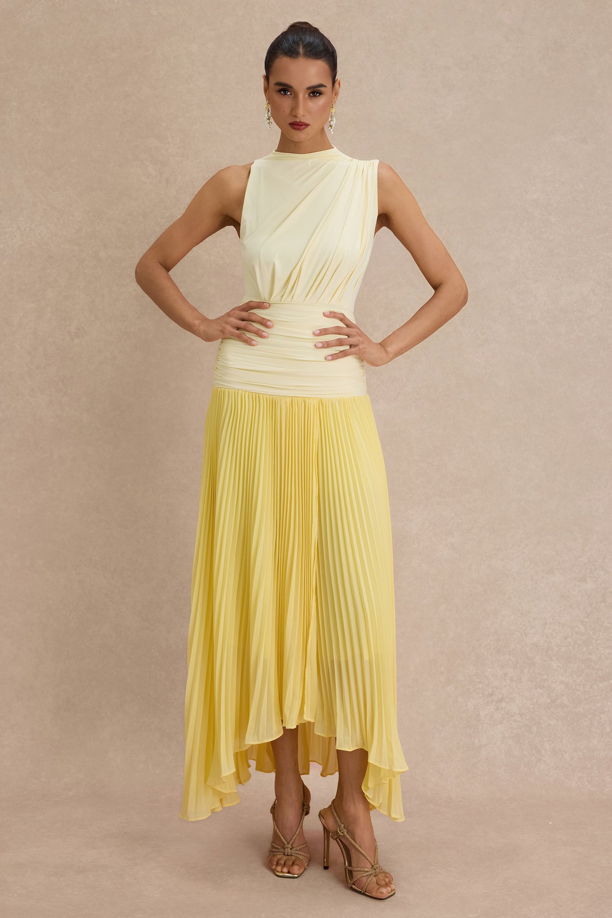 Jersey Splicing Chiffon Pleated Midi Dress