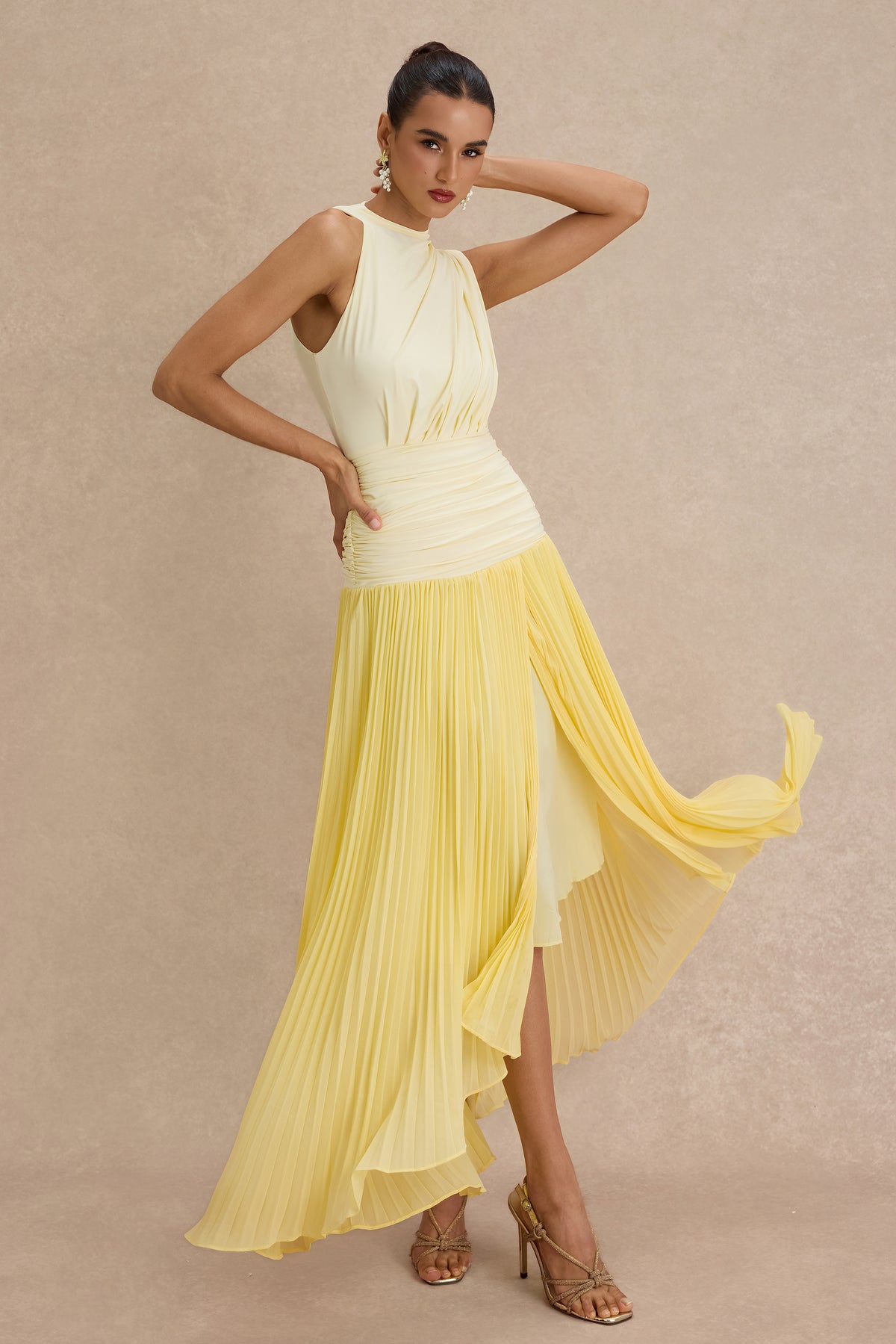 Jersey Splicing Chiffon Pleated Midi Dress