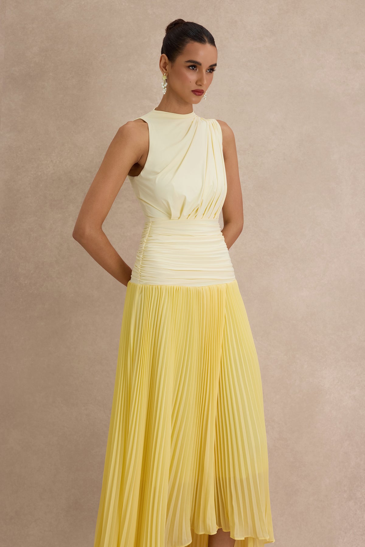 Jersey Splicing Chiffon Pleated Midi Dress