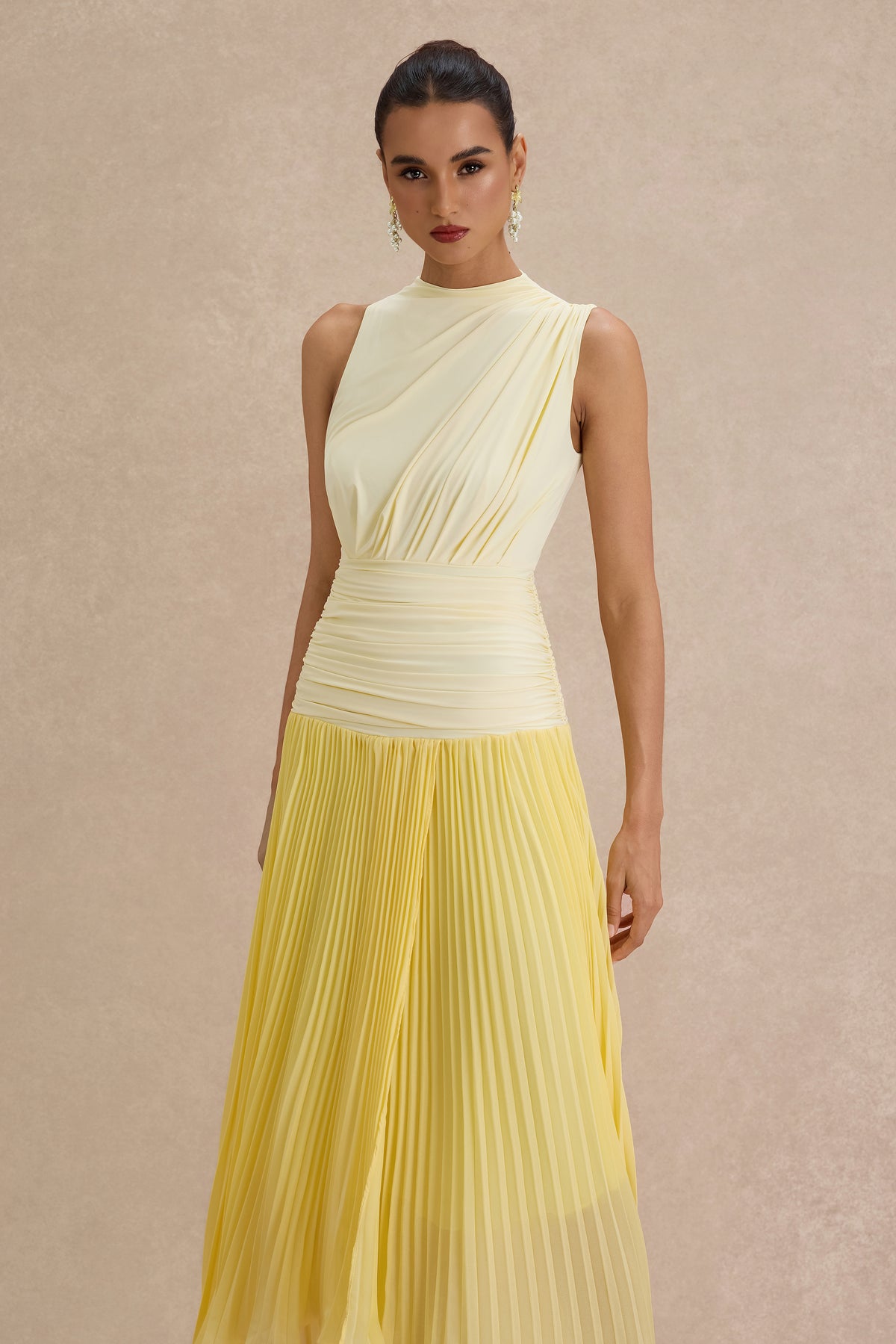 Jersey Splicing Chiffon Pleated Midi Dress