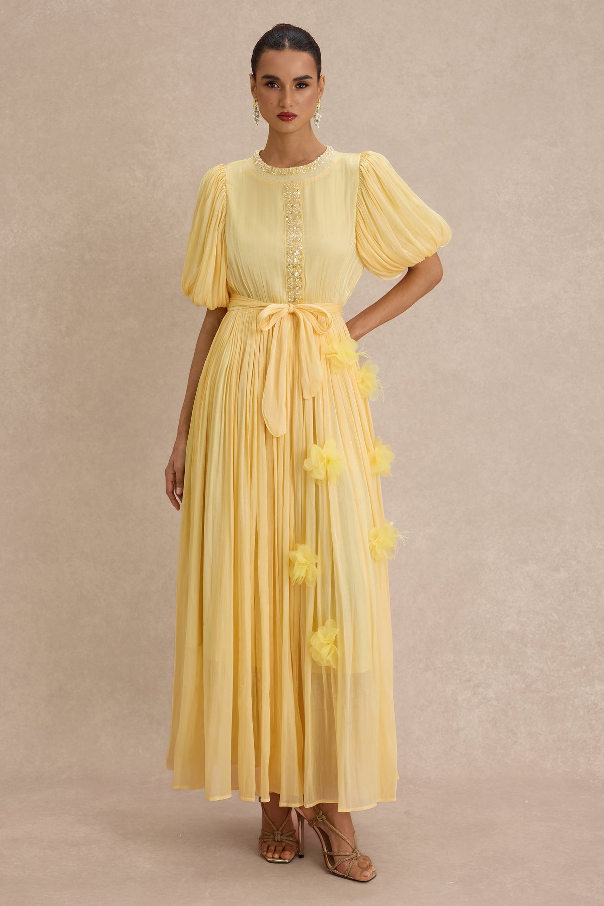 3D Flower Nail Bead Embroidery Maxi Dress