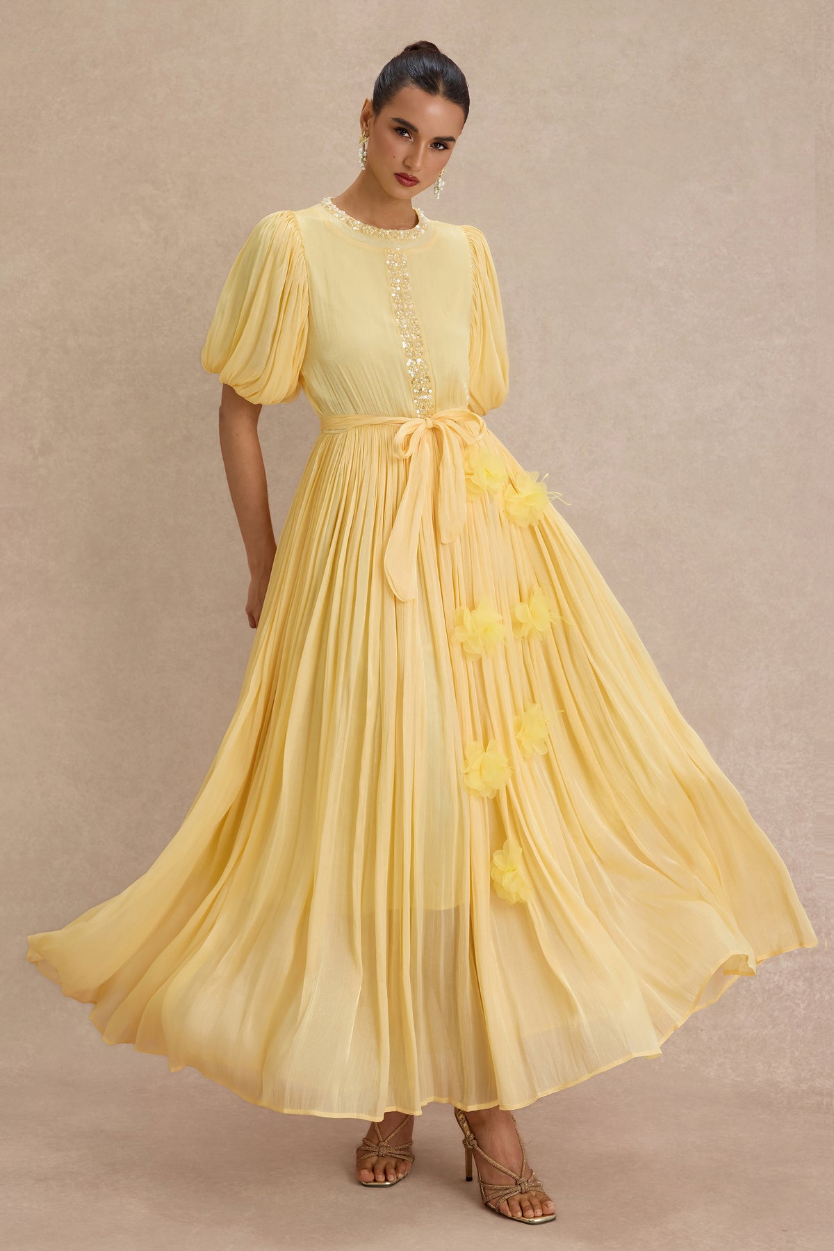 3D Flower Nail Bead Embroidery Maxi Dress
