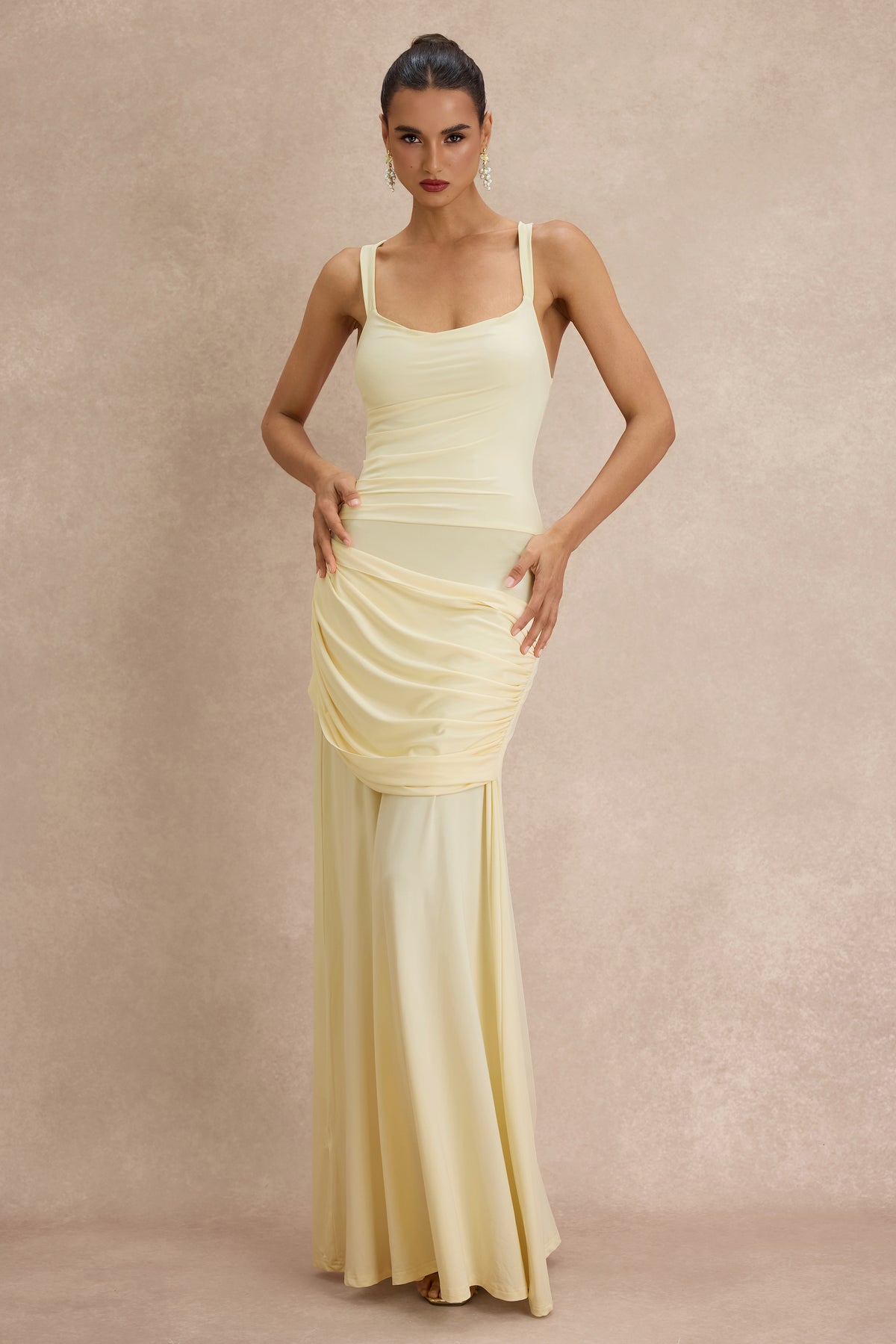 Solid Gathering Slip Maxi Dress