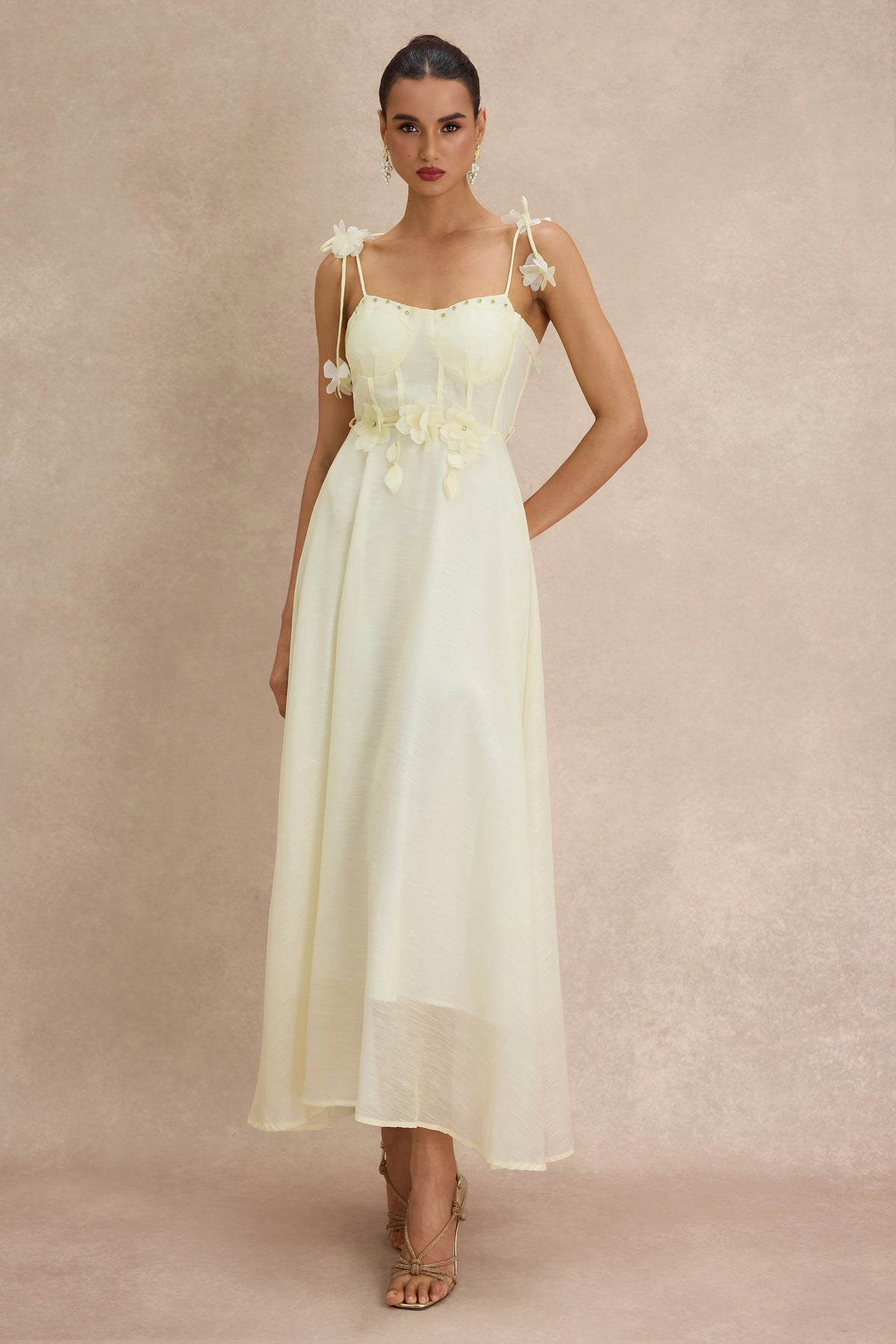 3D Flower Rhinestone Rivets Slip Midi Dress