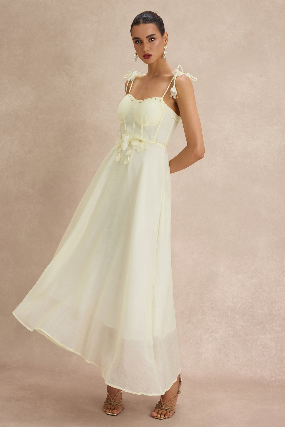 3D Flower Rhinestone Rivets Slip Midi Dress