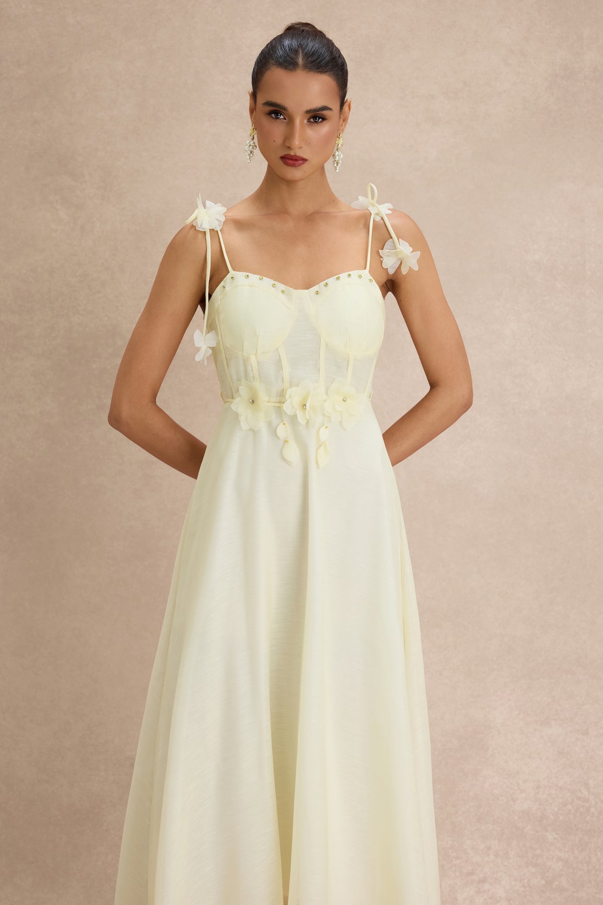 3D Flower Rhinestone Rivets Slip Midi Dress