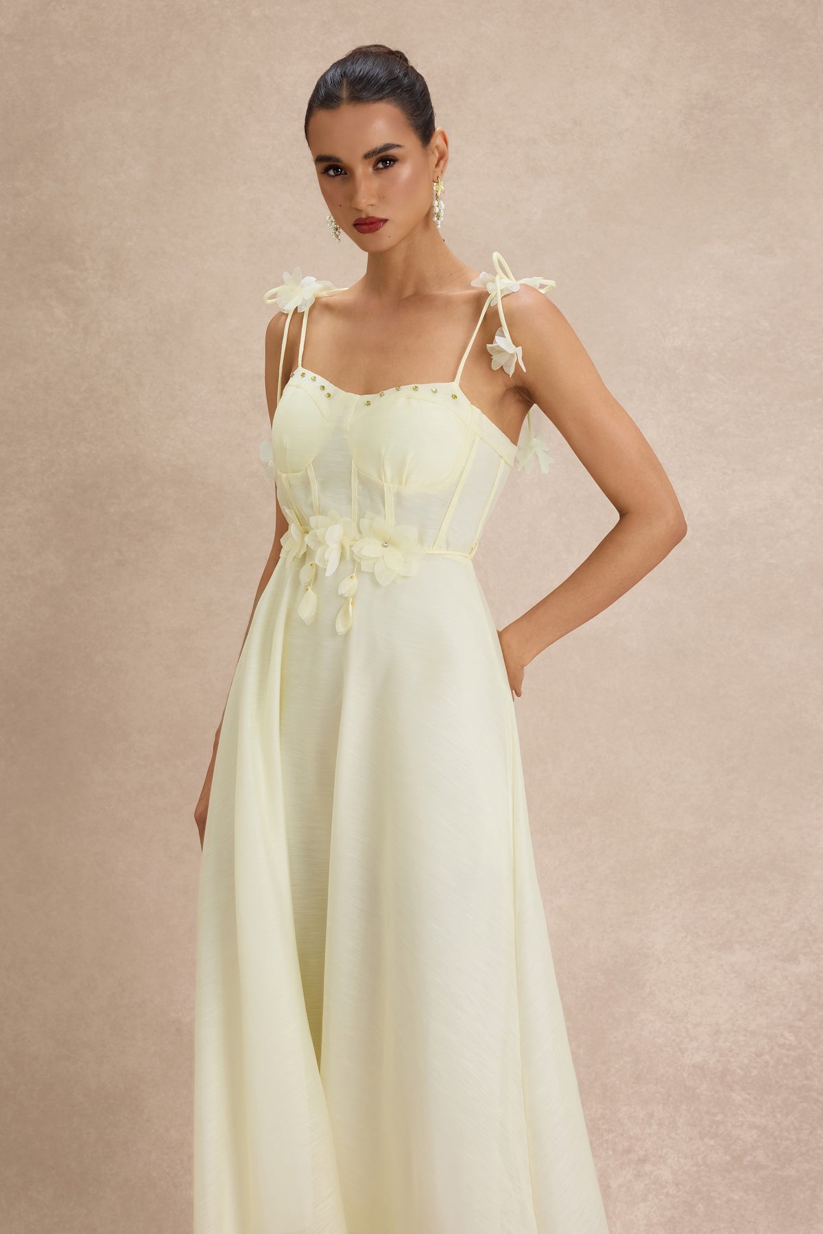 3D Flower Rhinestone Rivets Slip Midi Dress
