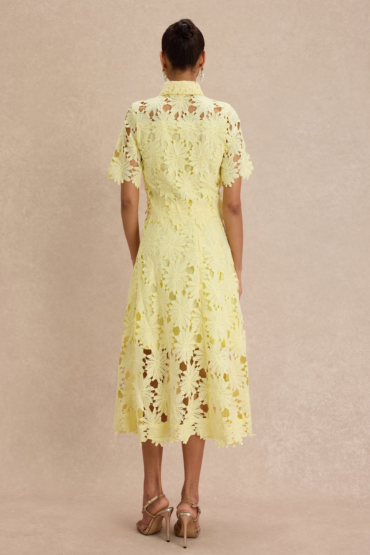 Lace Shirt Collar Single Breasted Top & Midi Skirt Set