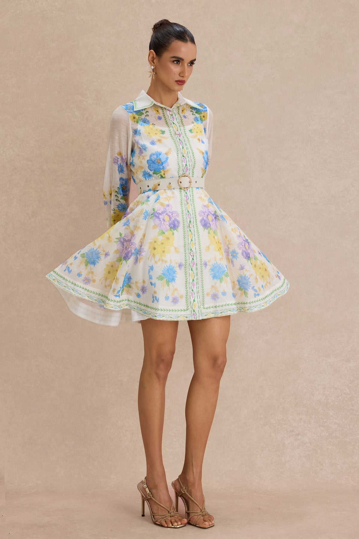 Floral Single Breasted Mini Dress With Belt